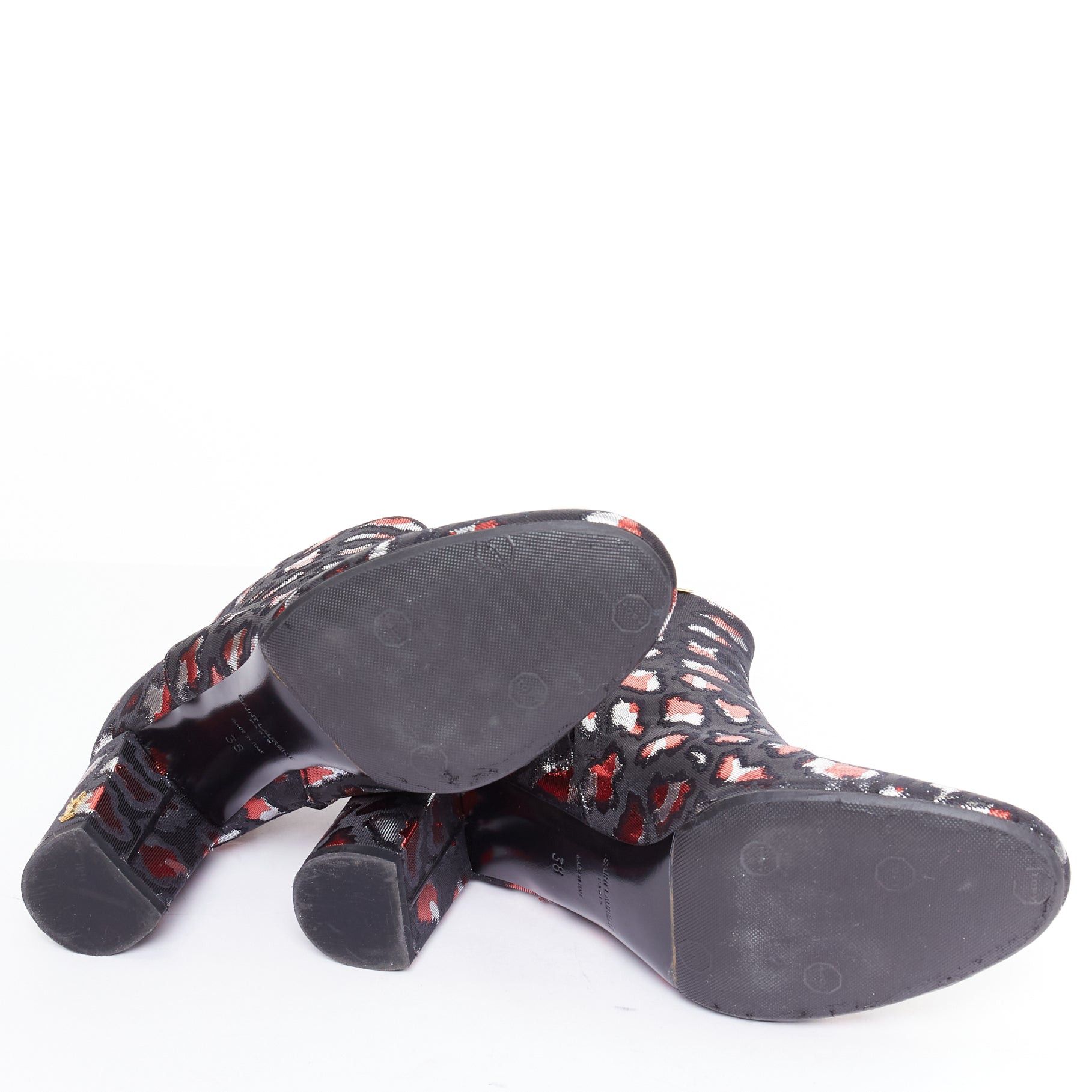 Saint Laurent Paris SAINT LAURENT silver red black jacquard YSL gold logo booties EU38 Size US 8 / IT 38 - 11 Thumbnail