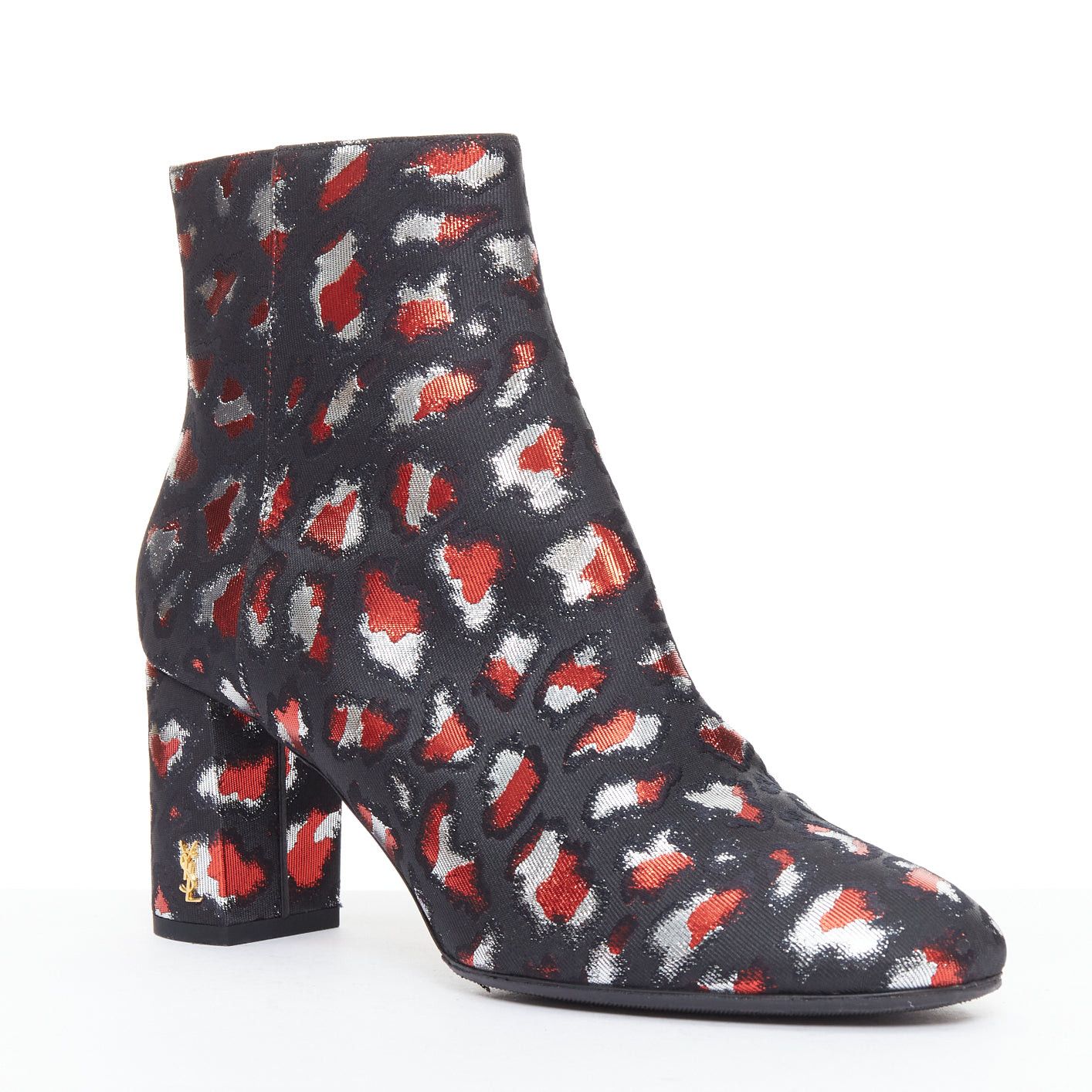 Saint Laurent Paris SAINT LAURENT silver red black jacquard YSL gold logo booties EU38 Size US 8 / IT 38 - 2 Thumbnail