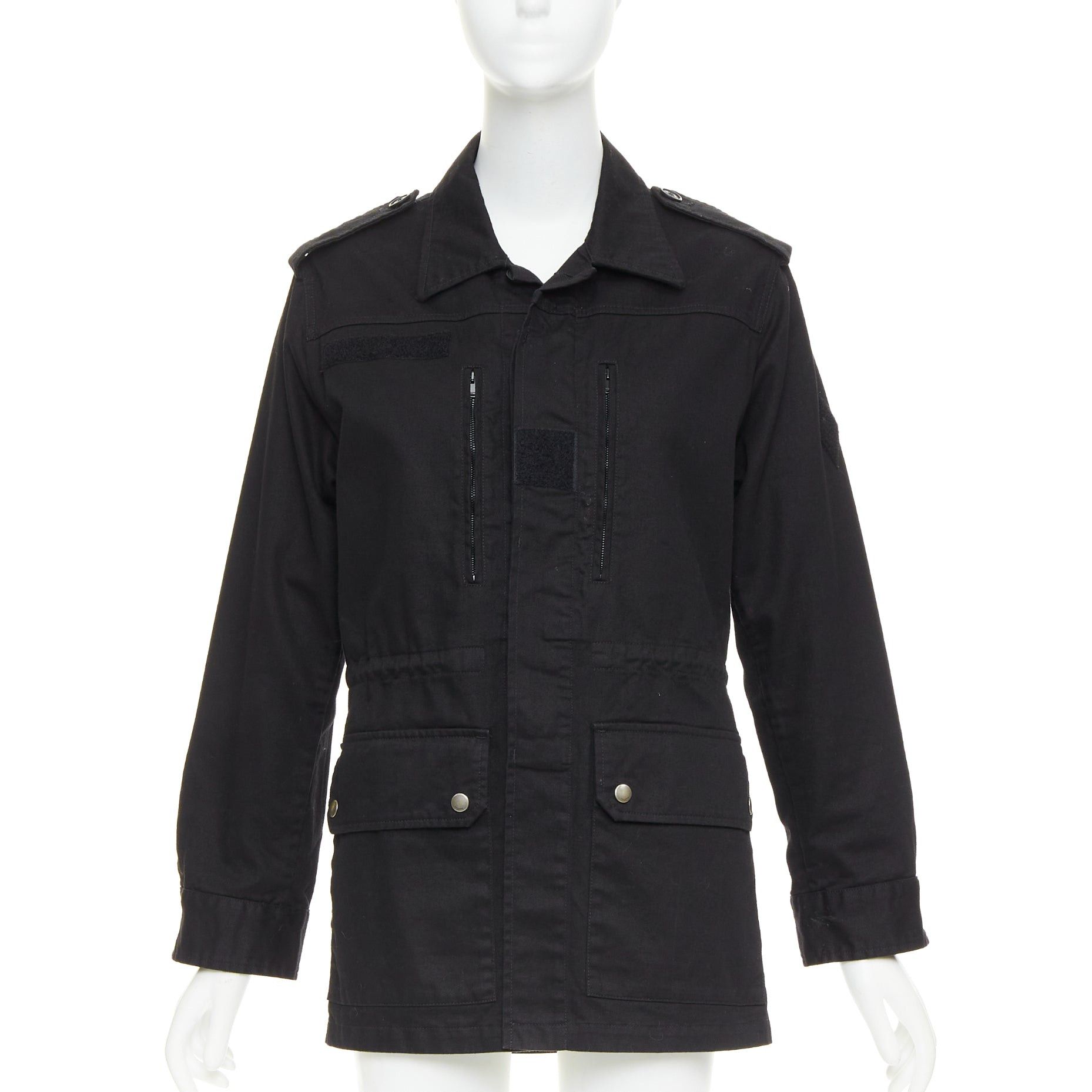Saint Laurent Paris SAINT LAURENT 2018 black cotton ramie glitter logo safari jacket FR36 S Size S / US 4 / IT 40 - 2 Thumbnail