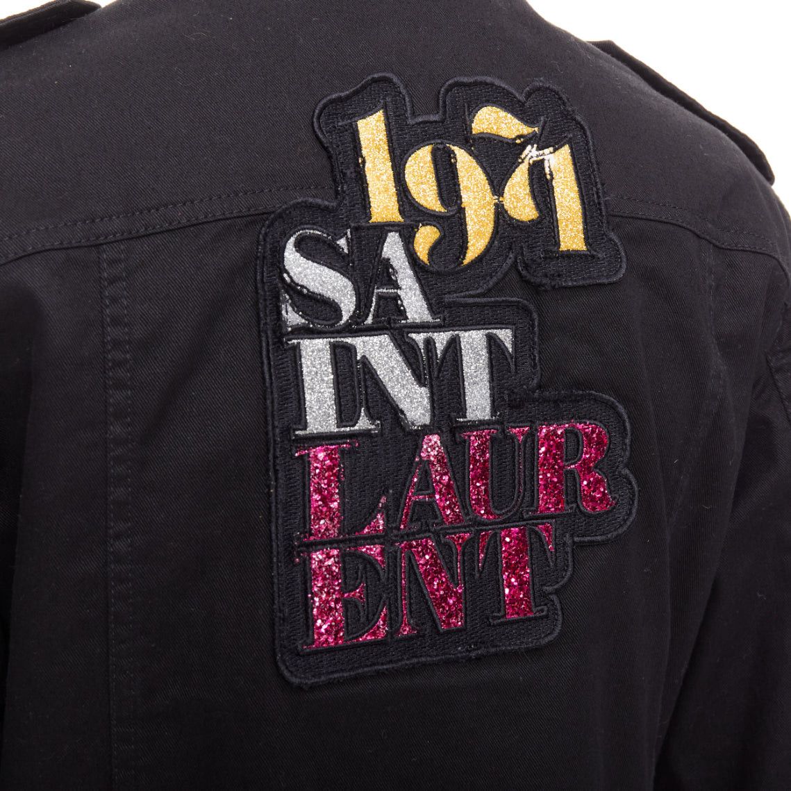Saint Laurent Paris SAINT LAURENT 2018 black cotton ramie glitter logo safari jacket FR36 S Size S / US 4 / IT 40 - 6 Thumbnail