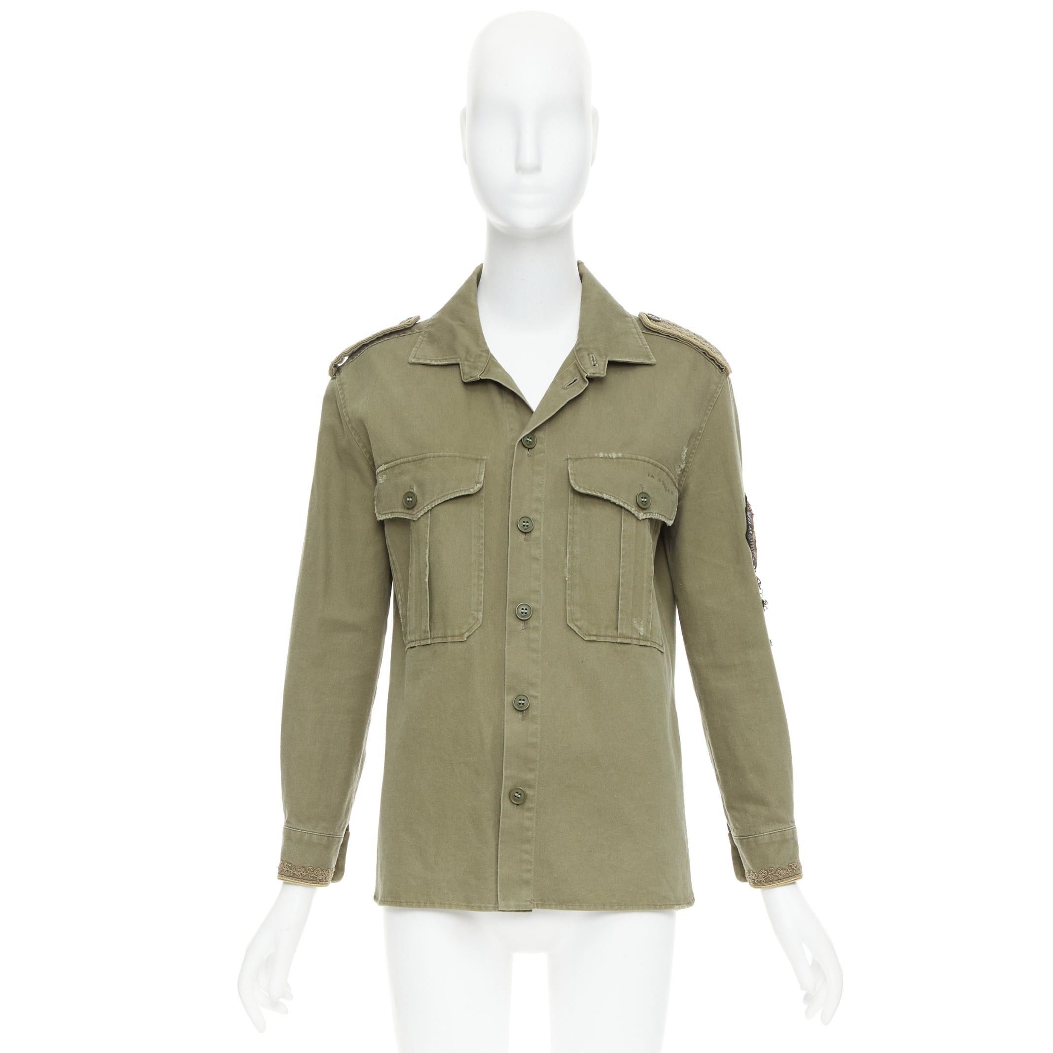 Saint Laurent Paris SAINT LAURENT 2018 green cotton military charms badge over shirt FR38 M Size M / US 6-8 / IT 42-44 - 9 Thumbnail