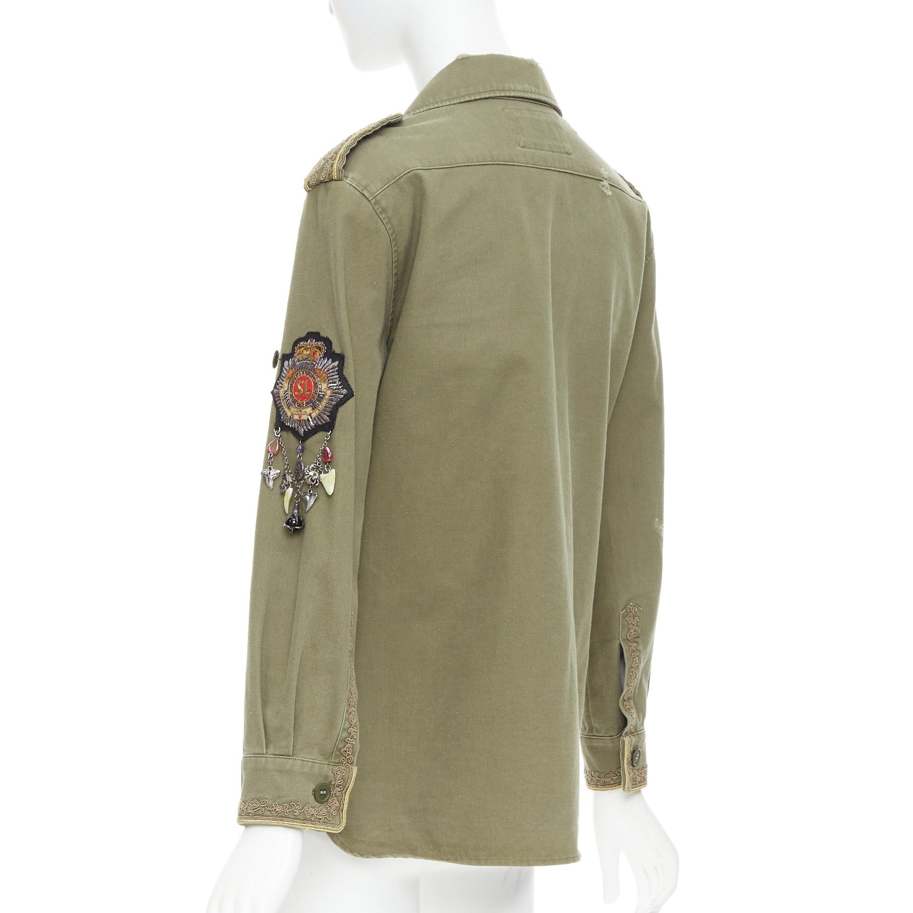 Saint Laurent Paris SAINT LAURENT 2018 green cotton military charms badge over shirt FR38 M Size M / US 6-8 / IT 42-44 - 6 Thumbnail