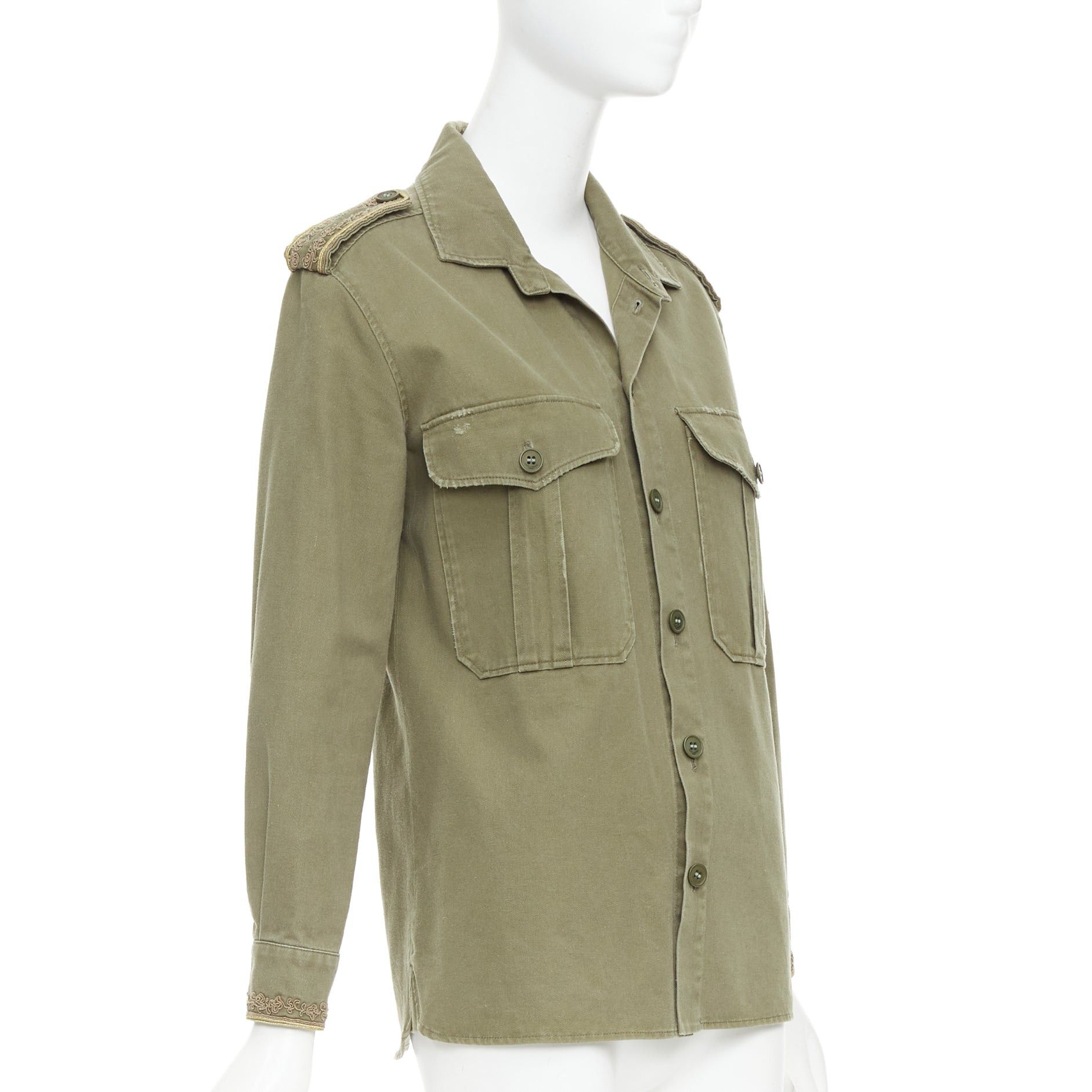 Saint Laurent Paris SAINT LAURENT 2018 green cotton military charms badge over shirt FR38 M Size M / US 6-8 / IT 42-44 - 3 Thumbnail