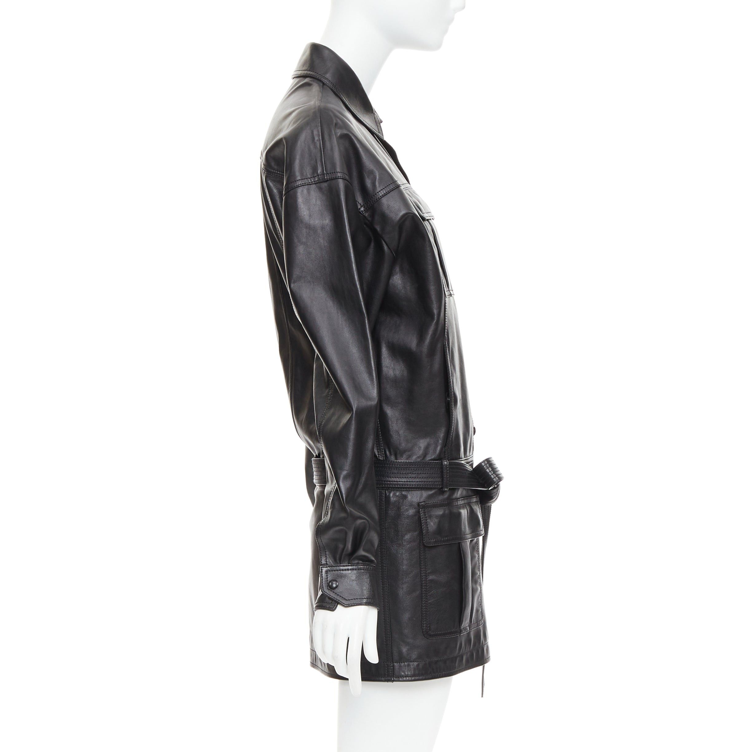 Saint Laurent Paris SAINT LAURENT 2018 black lambskin leather low waist safari shirt dress FR36 S Size S / US 4 / IT 40 - 4 Thumbnail