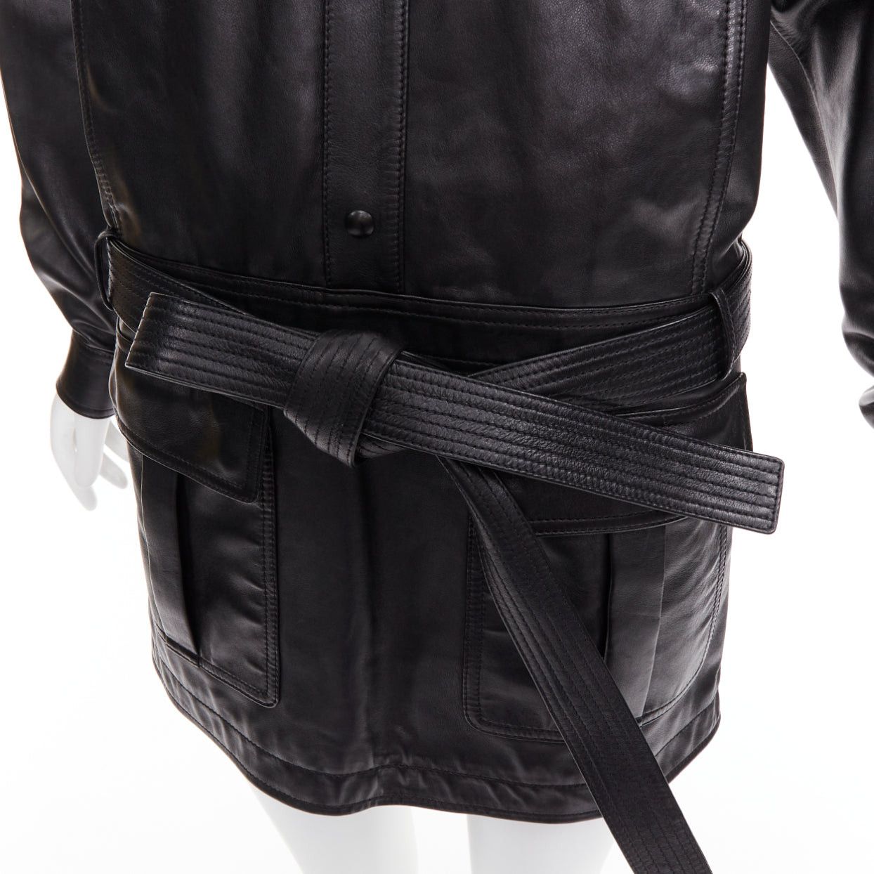 Saint Laurent Paris SAINT LAURENT 2018 black lambskin leather low waist safari shirt dress FR36 S Size S / US 4 / IT 40 - 7 Thumbnail