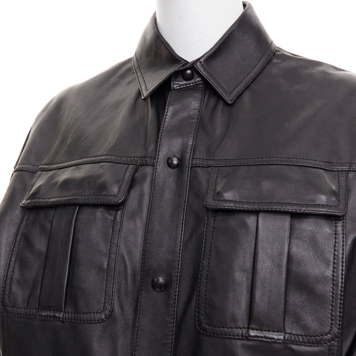 Saint Laurent Paris SAINT LAURENT 2018 black lambskin leather low waist safari shirt dress FR36 S Size S / US 4 / IT 40 - 2 Thumbnail