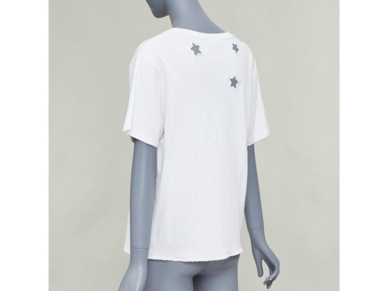 Saint Laurent Paris SAINT LAURENT off white cotton star embroidered cut out relaxed tshirt Size S / US 4 / IT 40 - 6 Thumbnail
