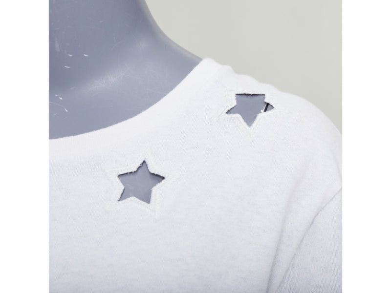 Saint Laurent Paris SAINT LAURENT off white cotton star embroidered cut out relaxed tshirt Size S / US 4 / IT 40 - 7 Thumbnail