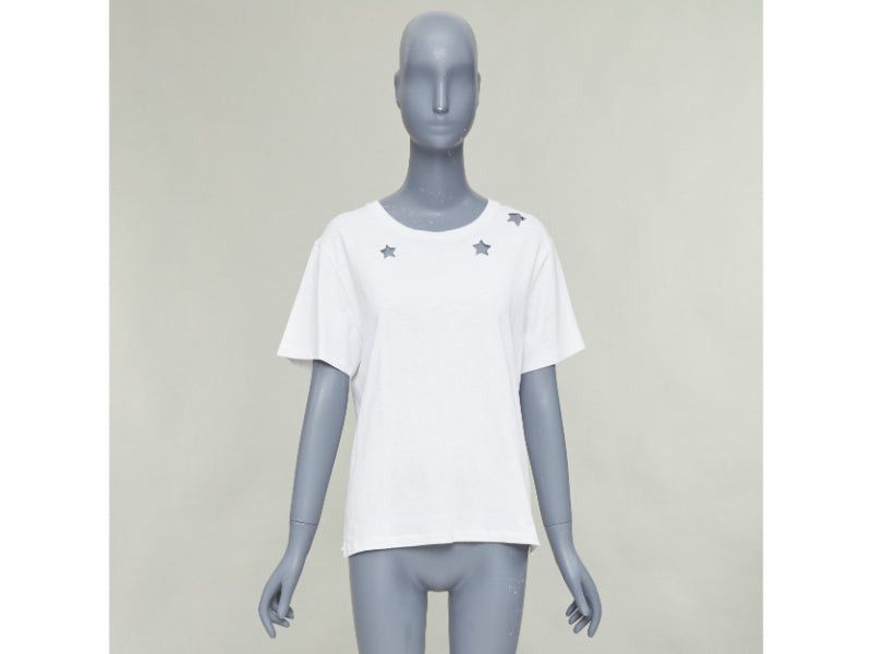 Saint Laurent Paris SAINT LAURENT off white cotton star embroidered cut out relaxed tshirt Size S / US 4 / IT 40 - 9 Thumbnail