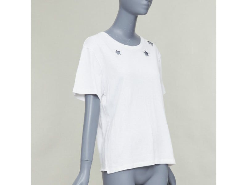 Saint Laurent Paris SAINT LAURENT off white cotton star embroidered cut out relaxed tshirt Size S / US 4 / IT 40 - 3 Thumbnail