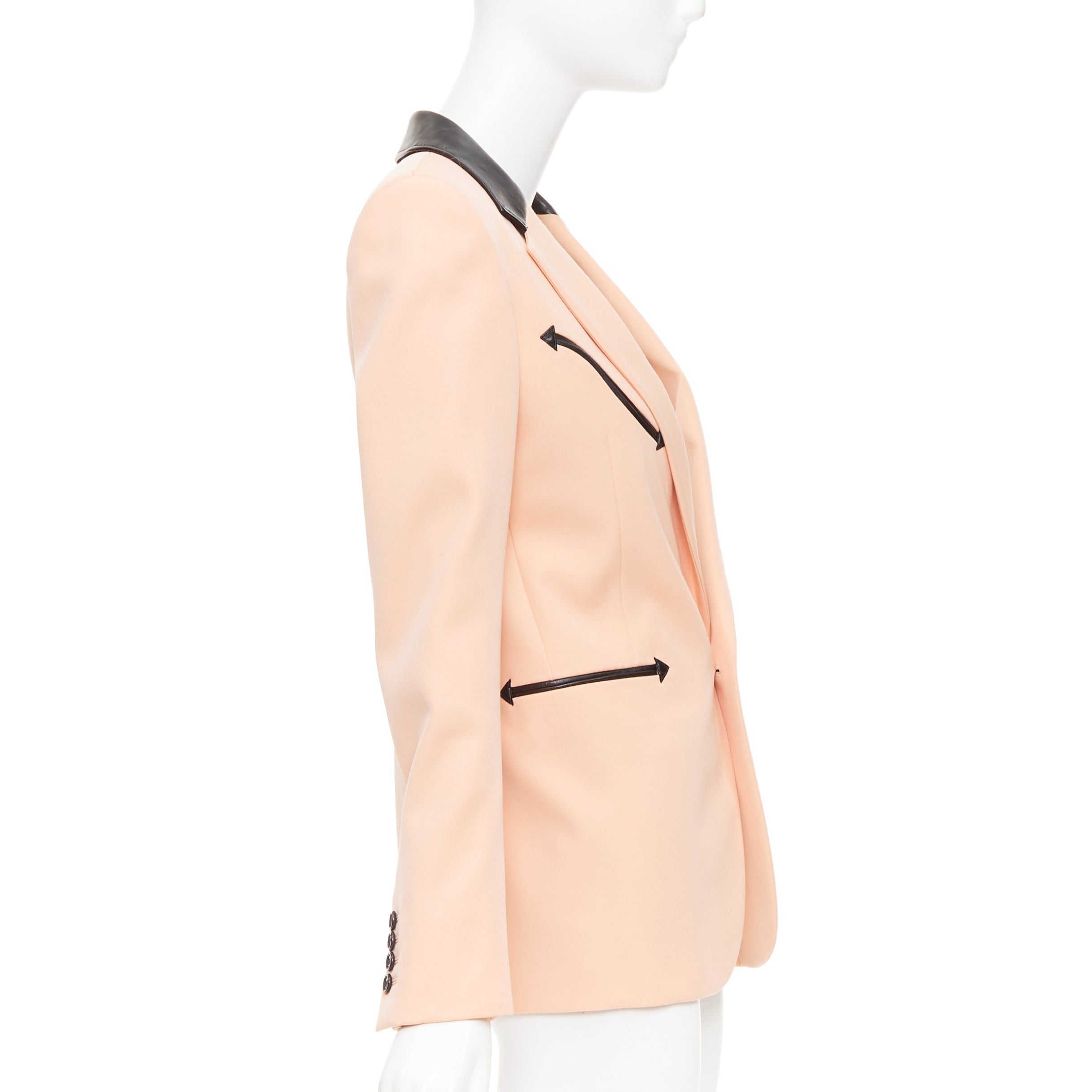 Saint Laurent Paris SAINT LAURENT 2018 peach pink virgin wool black leather trim blazer jacket FR36 S Size S / US 4 / IT 40 - 4 Thumbnail
