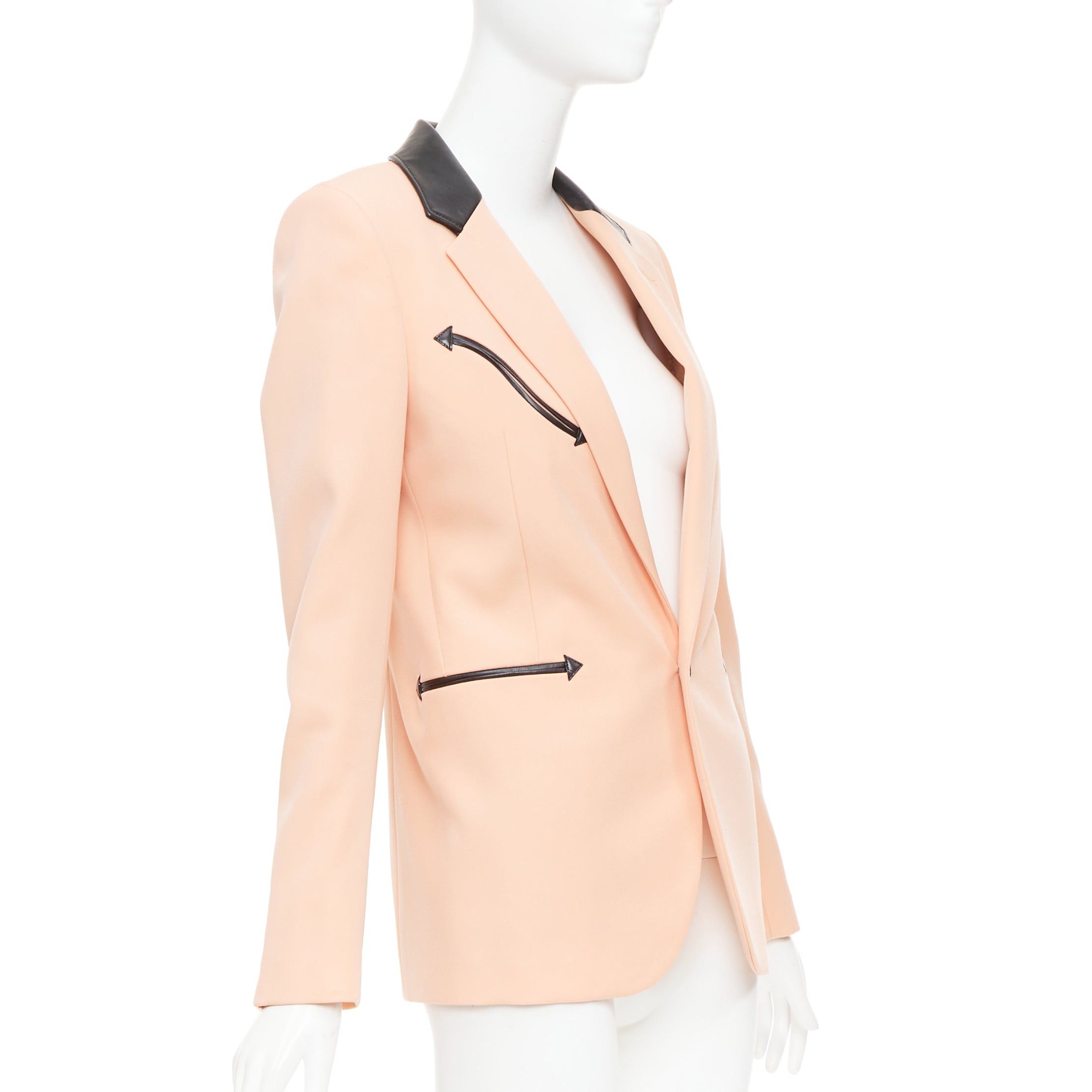 Saint Laurent Paris SAINT LAURENT 2018 peach pink virgin wool black leather trim blazer jacket FR36 S Size S / US 4 / IT 40 - 3 Thumbnail