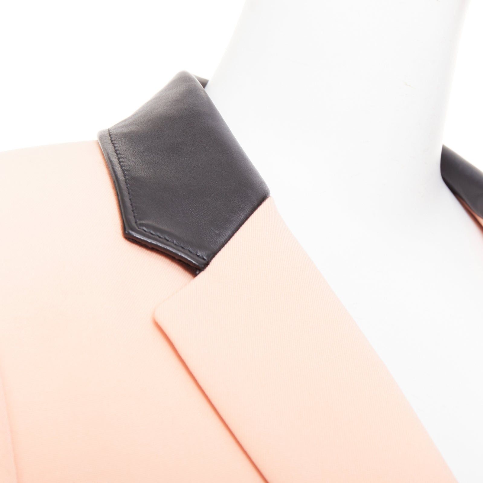 Saint Laurent Paris SAINT LAURENT 2018 peach pink virgin wool black leather trim blazer jacket FR36 S Size S / US 4 / IT 40 - 8 Thumbnail