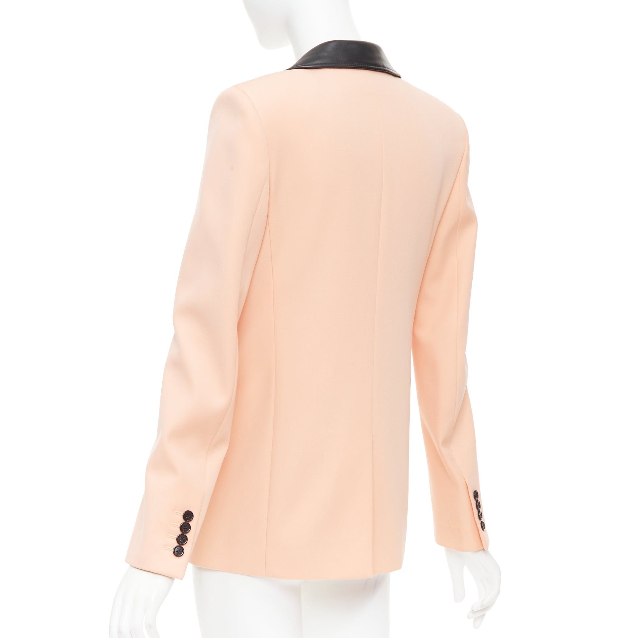 Saint Laurent Paris SAINT LAURENT 2018 peach pink virgin wool black leather trim blazer jacket FR36 S Size S / US 4 / IT 40 - 6 Thumbnail