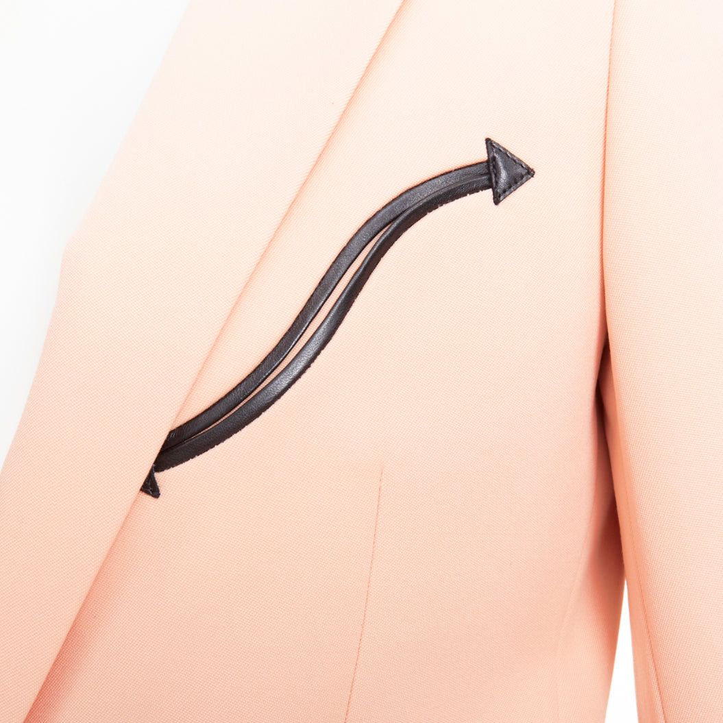 Saint Laurent Paris SAINT LAURENT 2018 peach pink virgin wool black leather trim blazer jacket FR36 S Size S / US 4 / IT 40 - 2 Thumbnail