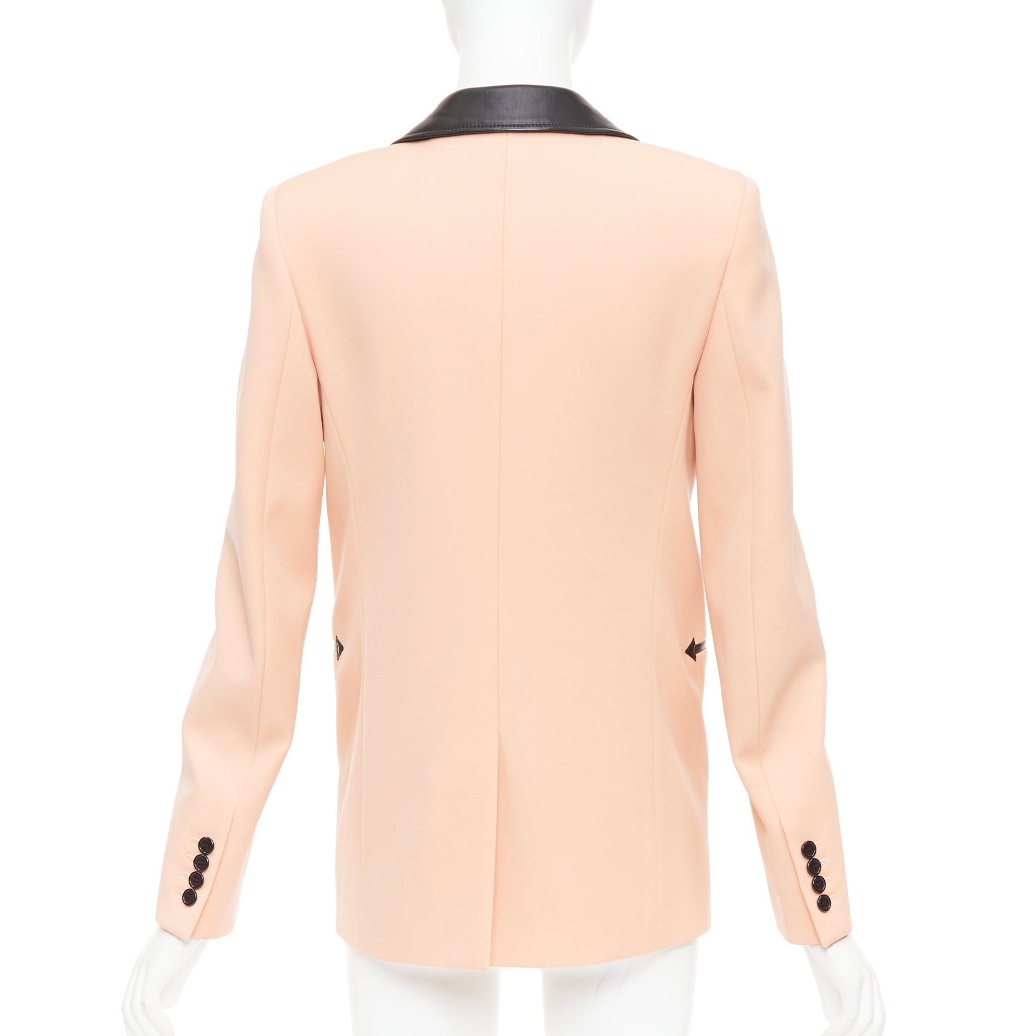 Saint Laurent Paris SAINT LAURENT 2018 peach pink virgin wool black leather trim blazer jacket FR36 S Size S / US 4 / IT 40 - 5 Thumbnail