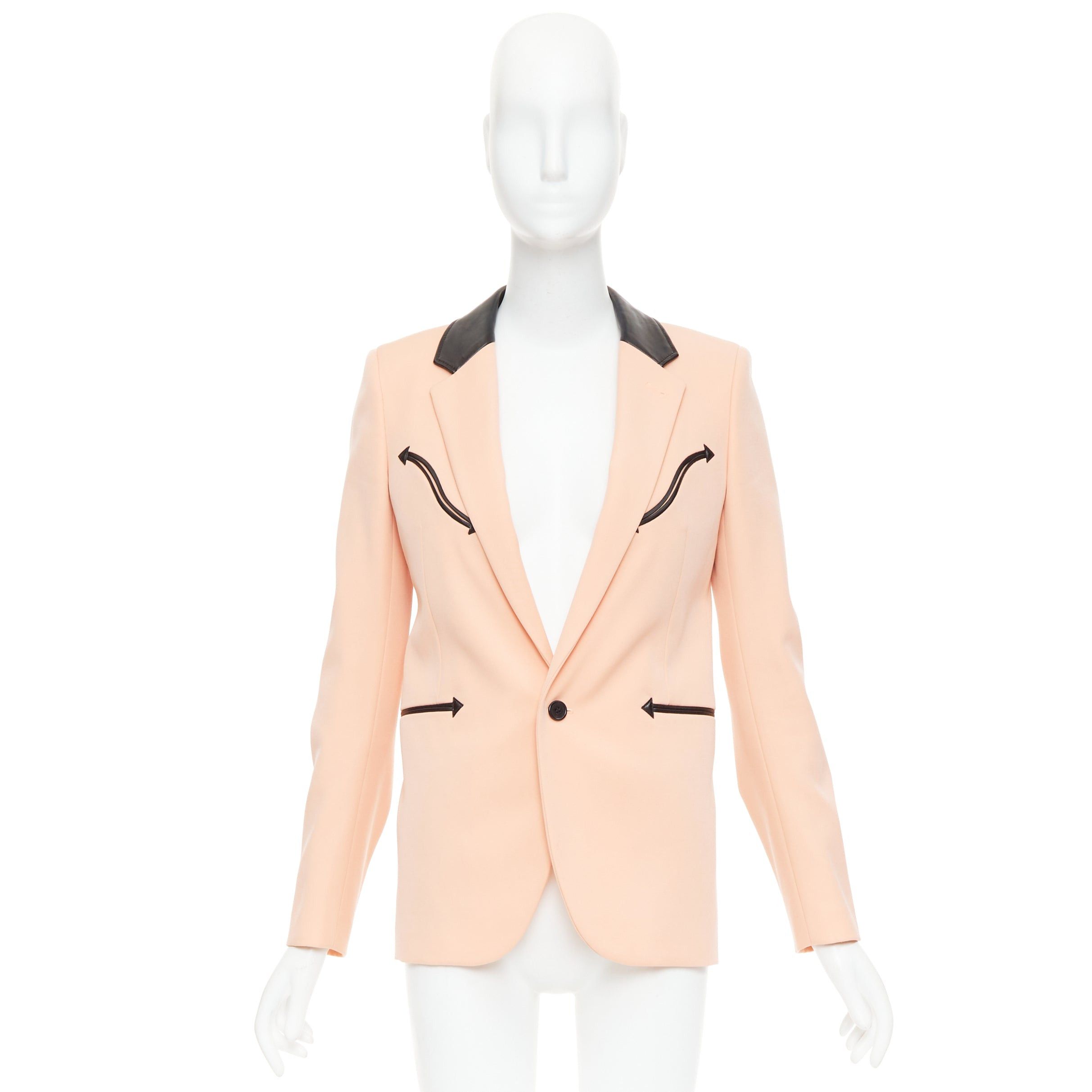 Saint Laurent Paris SAINT LAURENT 2018 peach pink virgin wool black leather trim blazer jacket FR36 S Size S / US 4 / IT 40 - 10 Thumbnail
