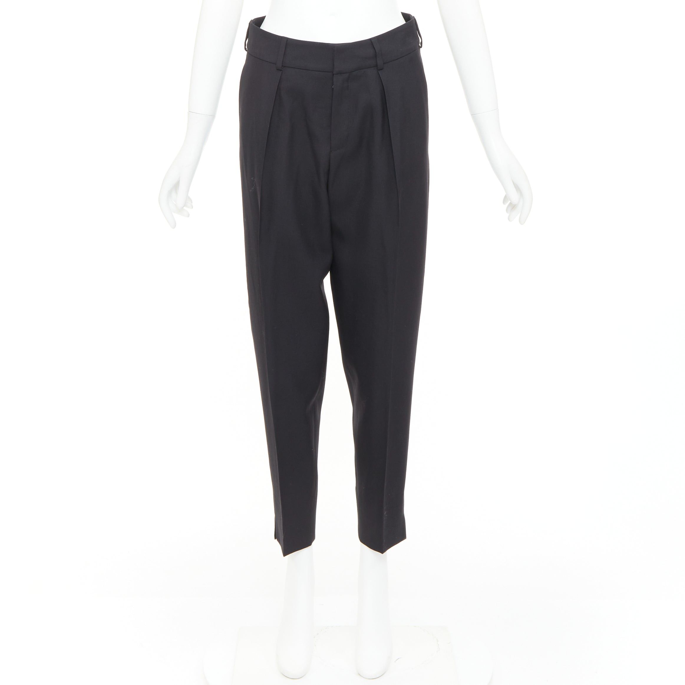 Saint Laurent Paris SAINT LAURENT 2017 black wool pleat front tapered silk lined trousers FR36 S Size 27" / US 4 / IT 40 - 9 Thumbnail