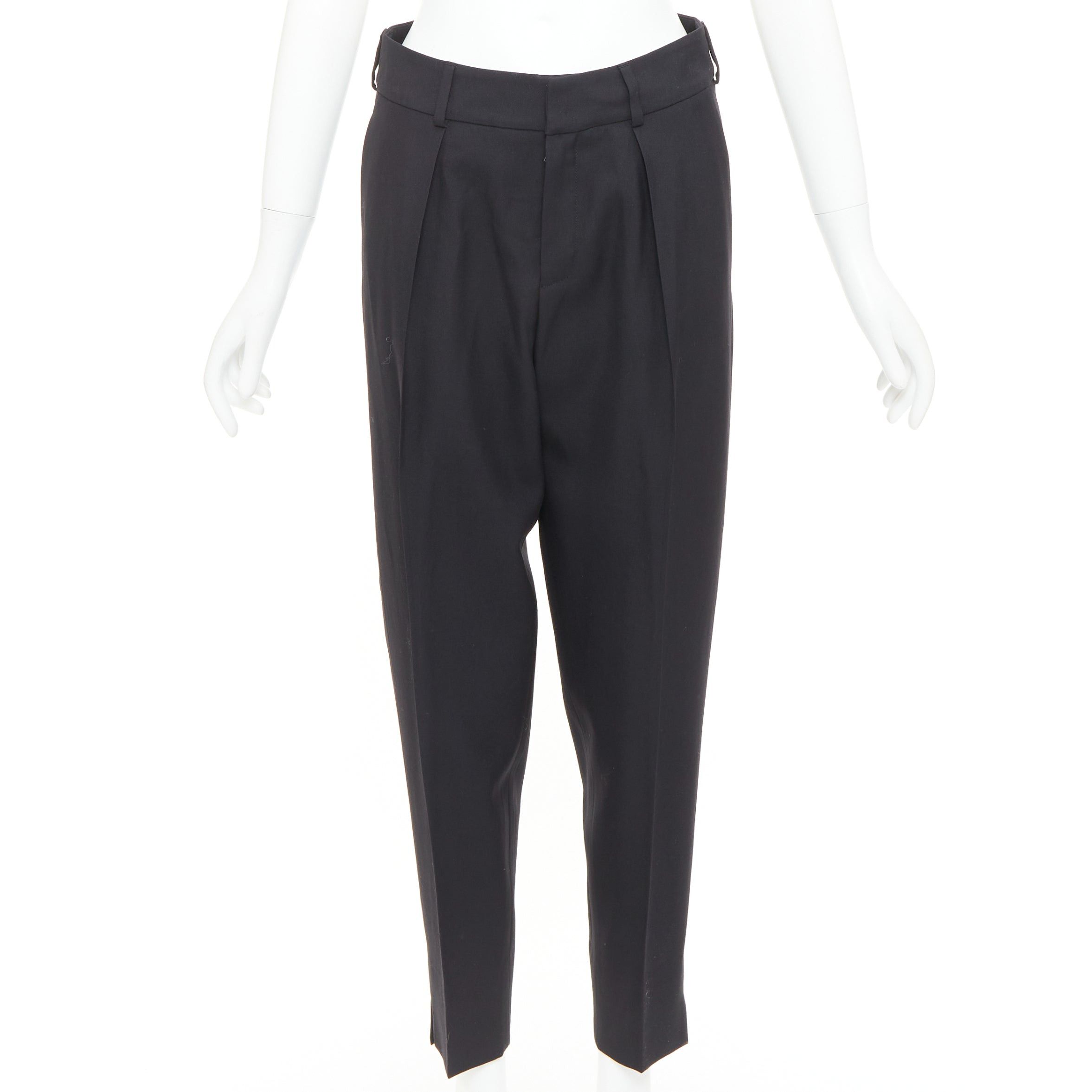 Saint Laurent Paris SAINT LAURENT 2017 black wool pleat front tapered silk lined trousers FR36 S Size 27" / US 4 / IT 40 - 3 Thumbnail