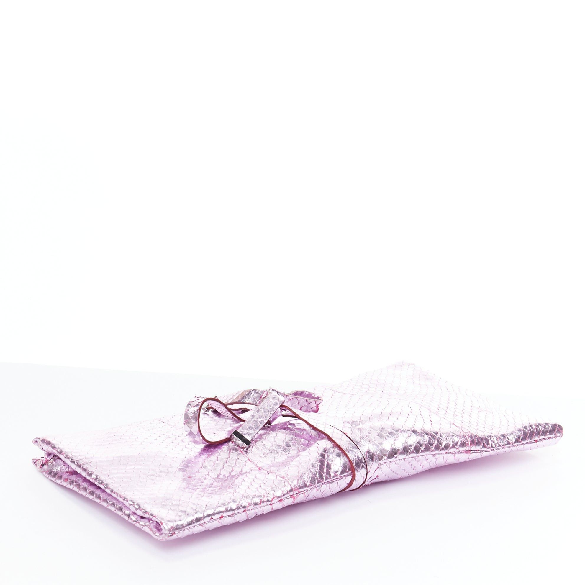 Saint Laurent Paris YVES SAINT LAURENT pink metallic scaled leather wraparound clutch bag Size ONE SIZE - 5 Thumbnail