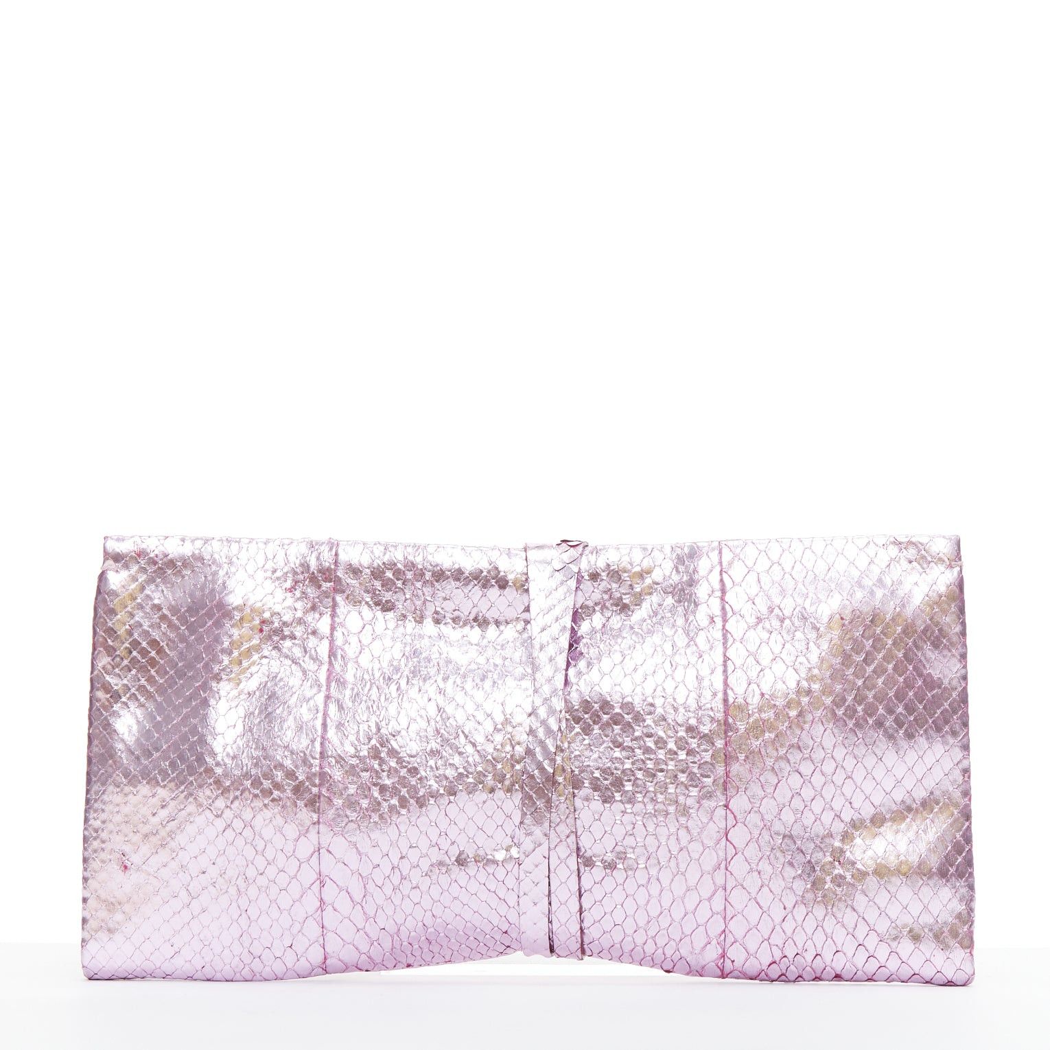Saint Laurent Paris YVES SAINT LAURENT pink metallic scaled leather wraparound clutch bag Size ONE SIZE - 4 Thumbnail