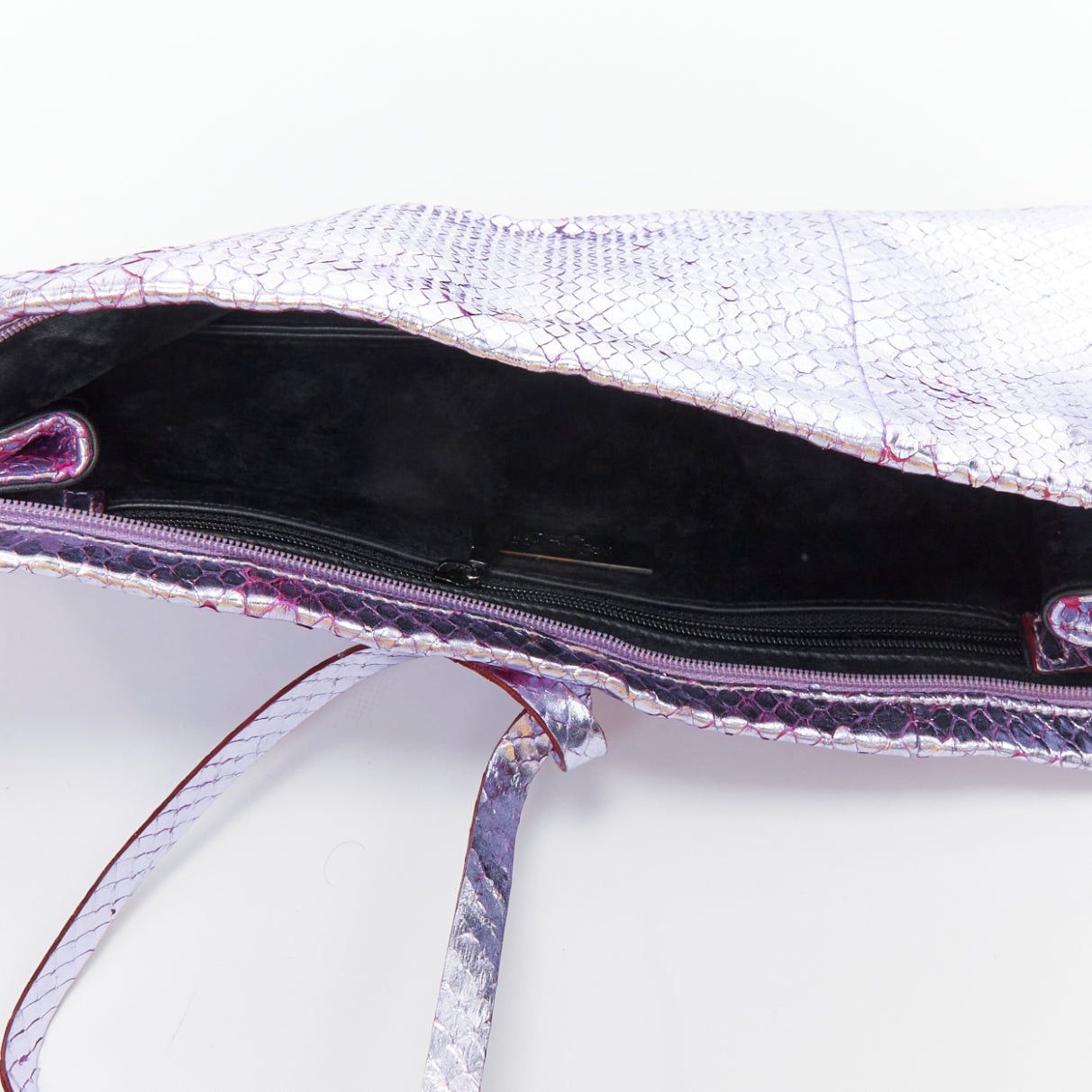 Saint Laurent Paris YVES SAINT LAURENT purple metallic scaled leather wraparound clutch bag Size ONE SIZE - 8 Thumbnail