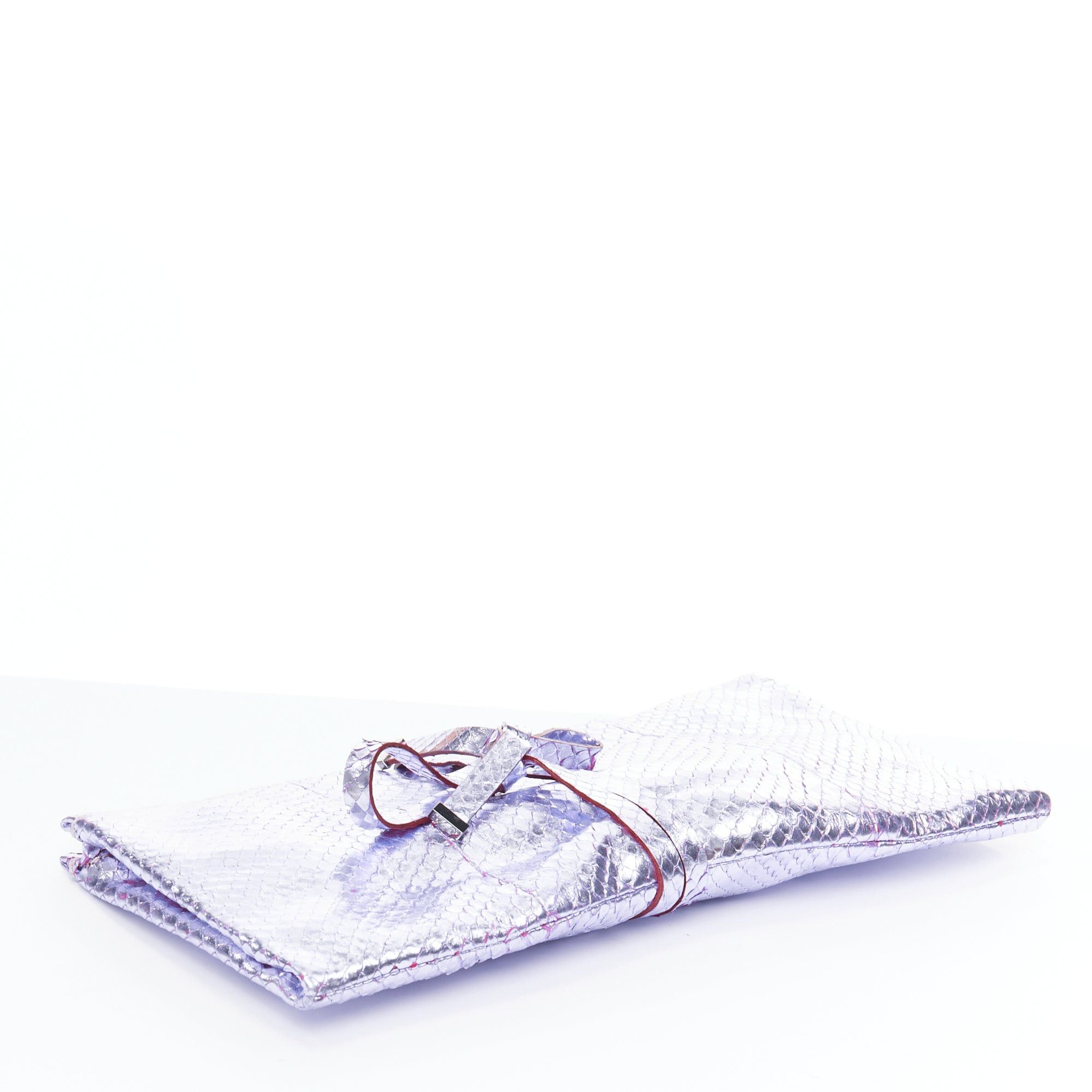 Saint Laurent Paris YVES SAINT LAURENT purple metallic scaled leather wraparound clutch bag Size ONE SIZE - 5 Thumbnail