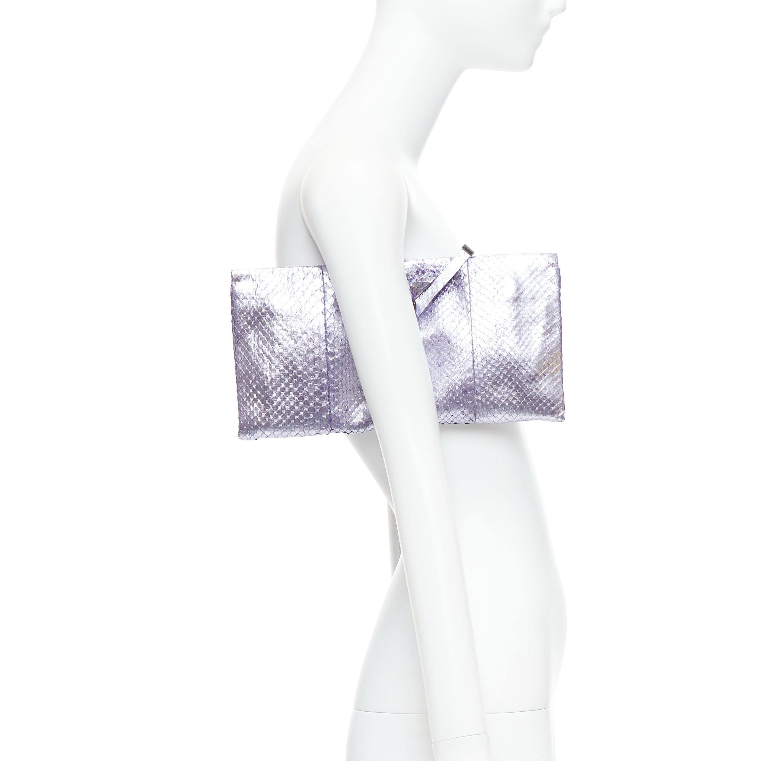 Saint Laurent Paris YVES SAINT LAURENT purple metallic scaled leather wraparound clutch bag Size ONE SIZE - 2 Thumbnail