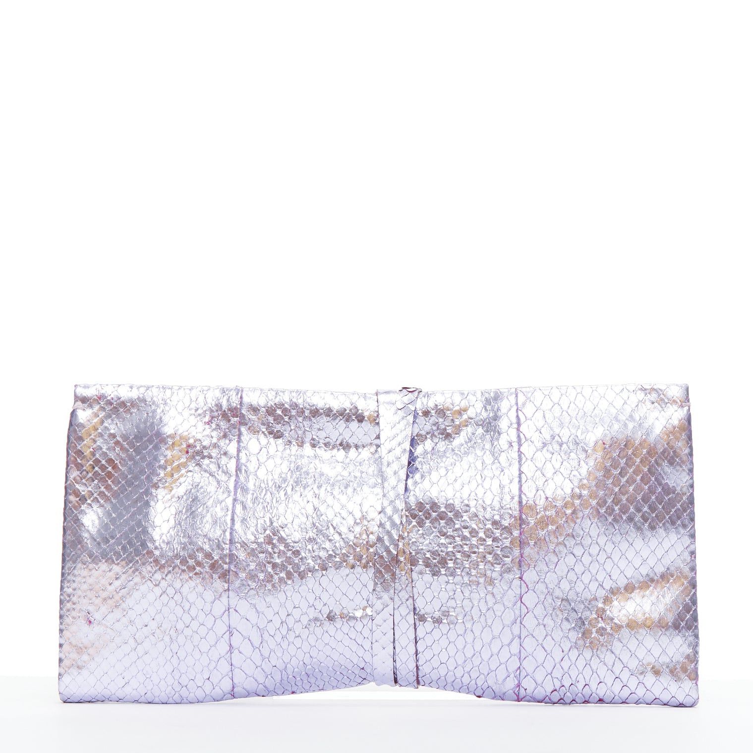 Saint Laurent Paris YVES SAINT LAURENT purple metallic scaled leather wraparound clutch bag Size ONE SIZE - 4 Thumbnail