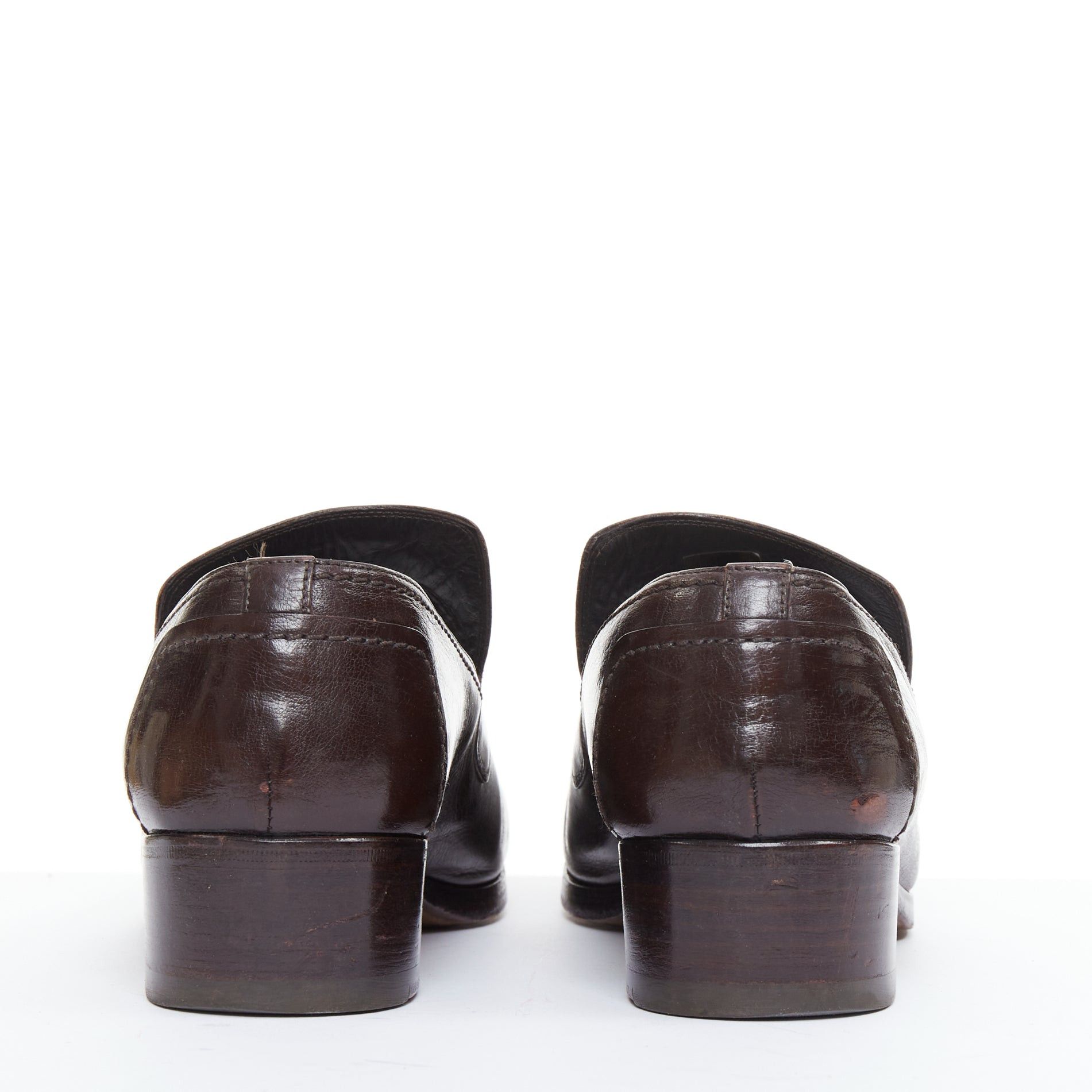 Saint Laurent Paris YVES SAINT LAURENT dark brown leather Y overstitch square toe loafers UK7 EU41 Size US 8 / EU 41 - 5 Thumbnail