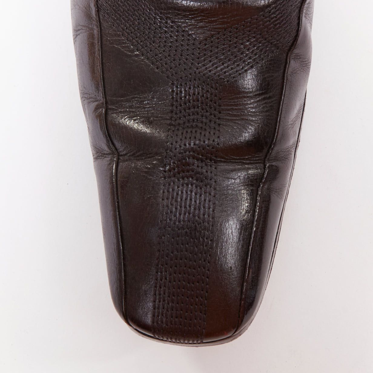 Saint Laurent Paris YVES SAINT LAURENT dark brown leather Y overstitch square toe loafers UK7 EU41 Size US 8 / EU 41 - 6 Thumbnail