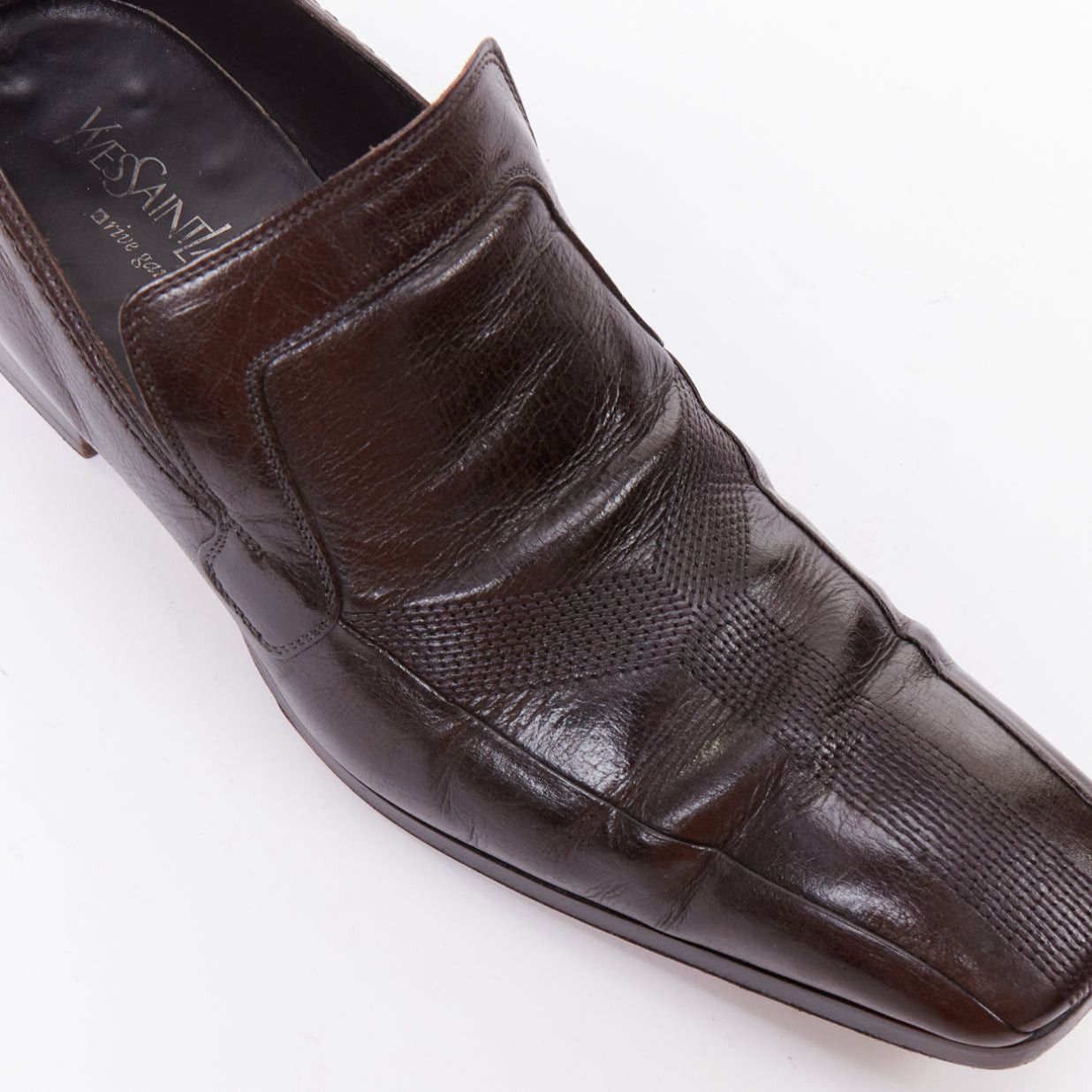 Saint Laurent Paris YVES SAINT LAURENT dark brown leather Y overstitch square toe loafers UK7 EU41 Size US 8 / EU 41 - 7 Thumbnail