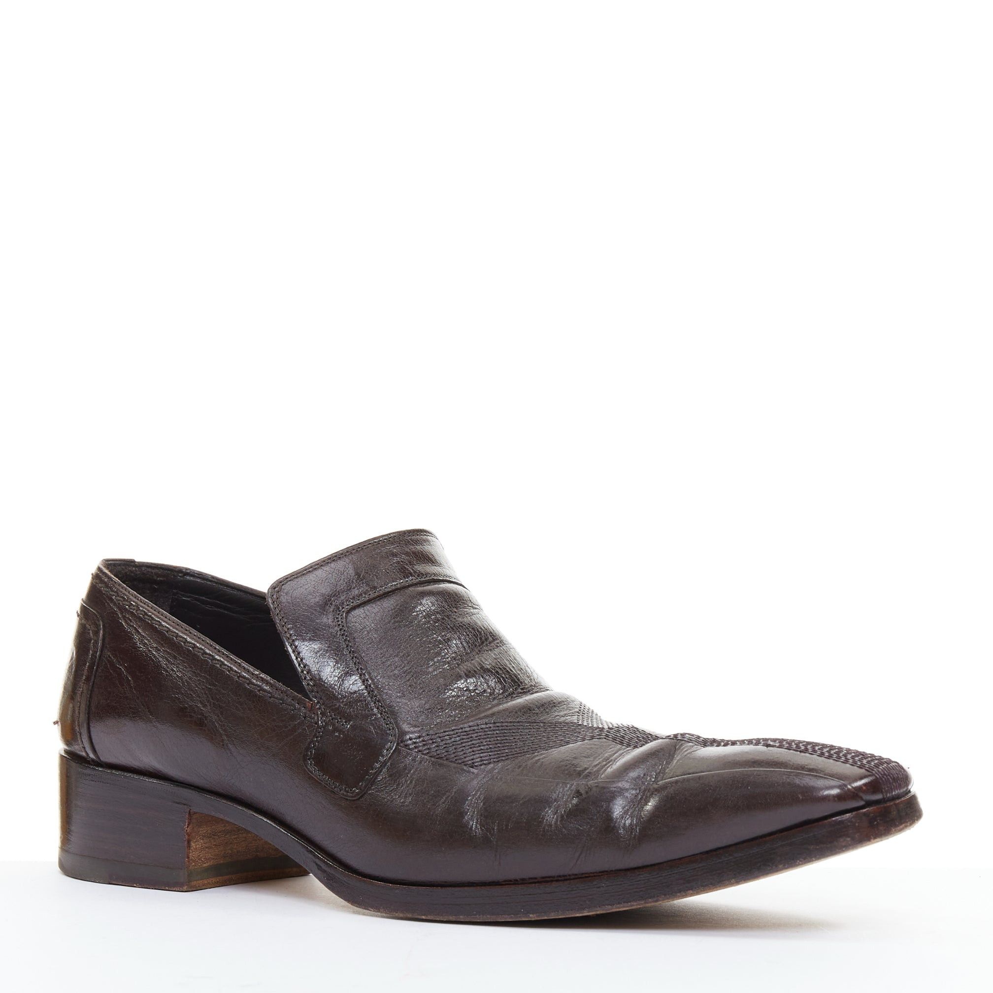 Saint Laurent Paris YVES SAINT LAURENT dark brown leather Y overstitch square toe loafers UK7 EU41 Size US 8 / EU 41 - 3 Thumbnail