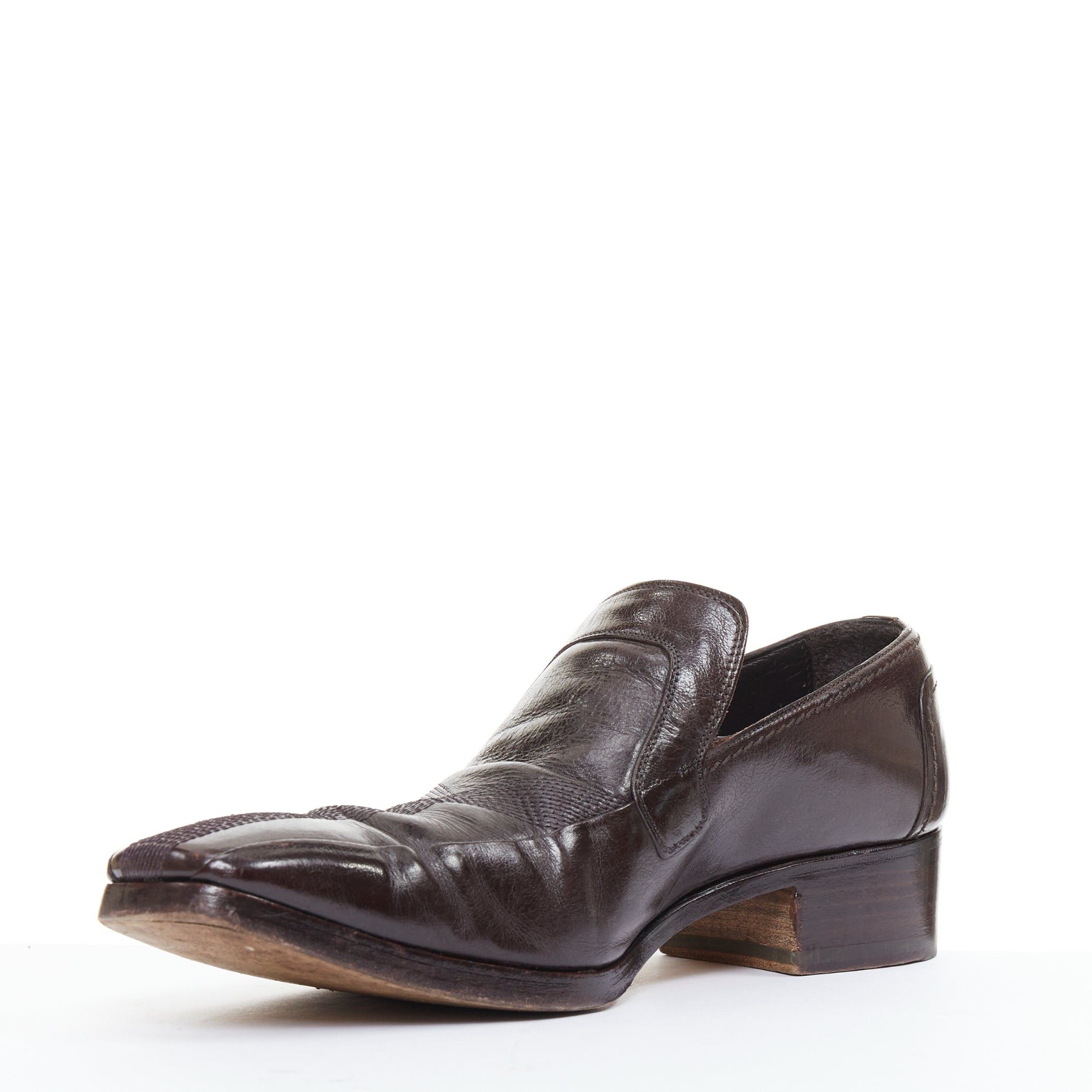 Saint Laurent Paris YVES SAINT LAURENT dark brown leather Y overstitch square toe loafers UK7 EU41 Size US 8 / EU 41 - 4 Thumbnail