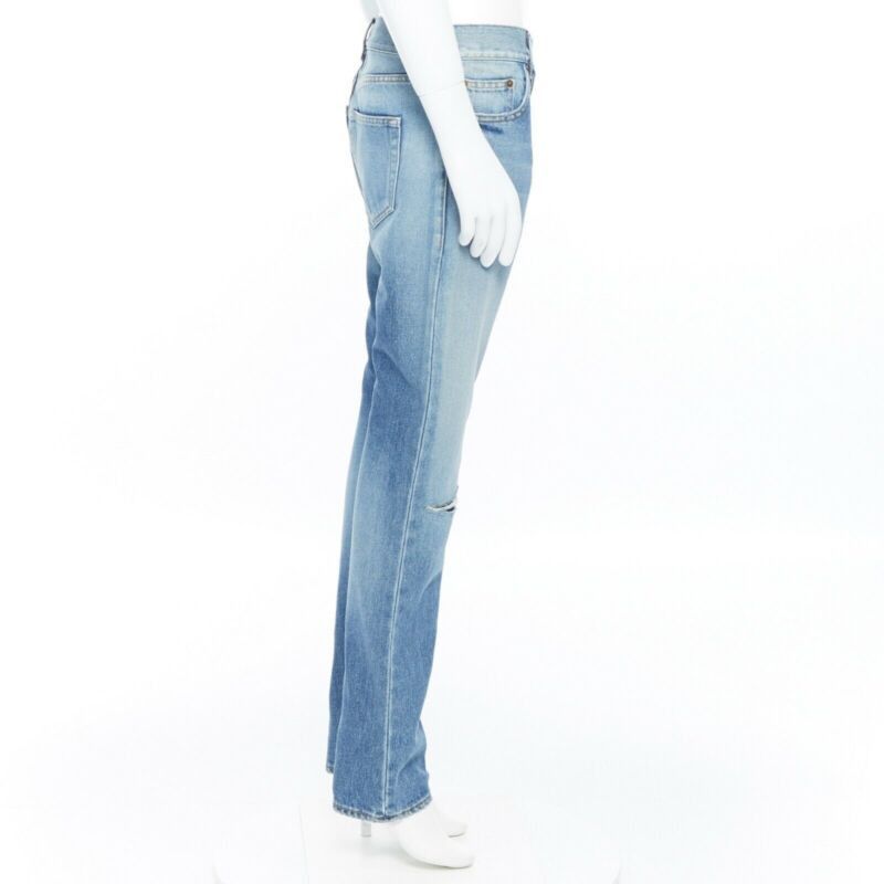 Saint Laurent Paris SAINT LAURENT Hedi Slimane blue cotton torn knee washed skinny denim jeans 29" Size 27" / US 4 / IT 40 - 4 Thumbnail