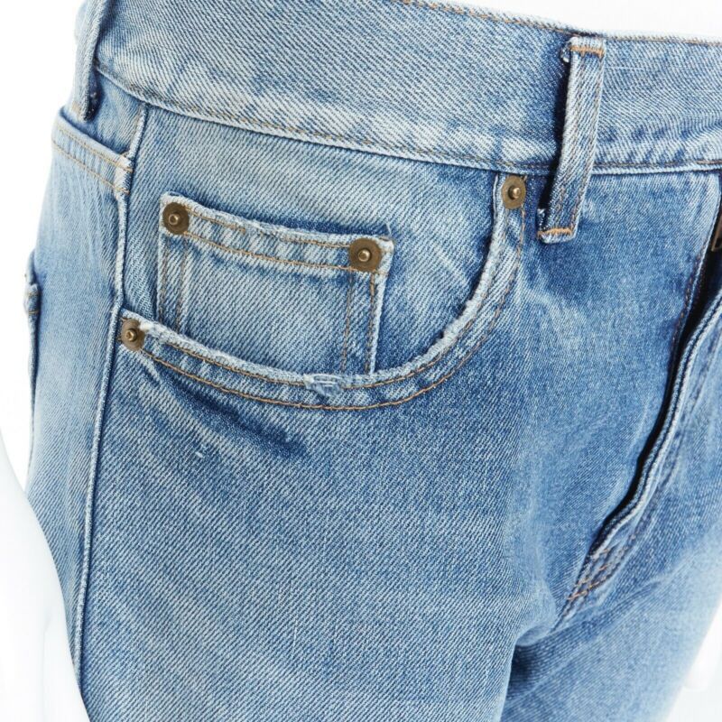 Saint Laurent Paris SAINT LAURENT Hedi Slimane blue cotton torn knee washed skinny denim jeans 29" Size 27" / US 4 / IT 40 - 8 Thumbnail