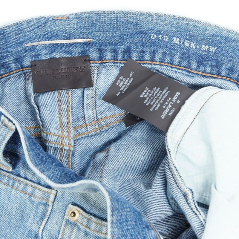 Saint Laurent Paris SAINT LAURENT Hedi Slimane blue cotton torn knee washed skinny denim jeans 29" Size 27" / US 4 / IT 40 - 10 Thumbnail