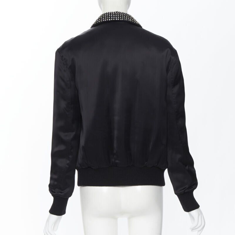 Saint Laurent Paris new SAINT LAURENT Je T'aime Teddy black satin crystal collar bomber jacket FR34 Size XS / US 0-2 / IT 36-38 - 6 Thumbnail