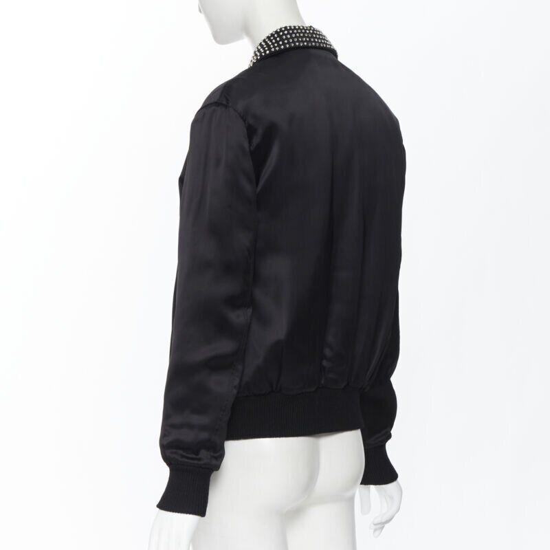 Saint Laurent Paris new SAINT LAURENT Je T'aime Teddy black satin crystal collar bomber jacket FR34 Size XS / US 0-2 / IT 36-38 - 7 Thumbnail
