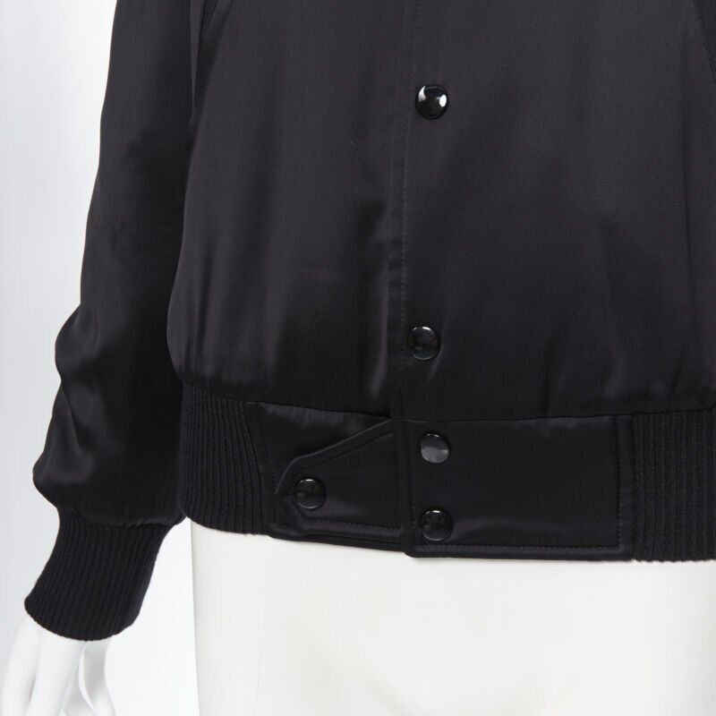 Saint Laurent Paris new SAINT LAURENT Je T'aime Teddy black satin crystal collar bomber jacket FR34 Size XS / US 0-2 / IT 36-38 - 9 Thumbnail