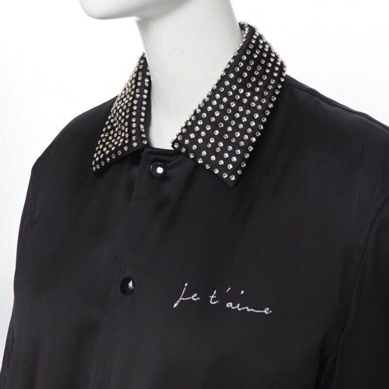 Saint Laurent Paris new SAINT LAURENT Je T'aime Teddy black satin crystal collar bomber jacket FR34 Size XS / US 0-2 / IT 36-38 - 2 Thumbnail