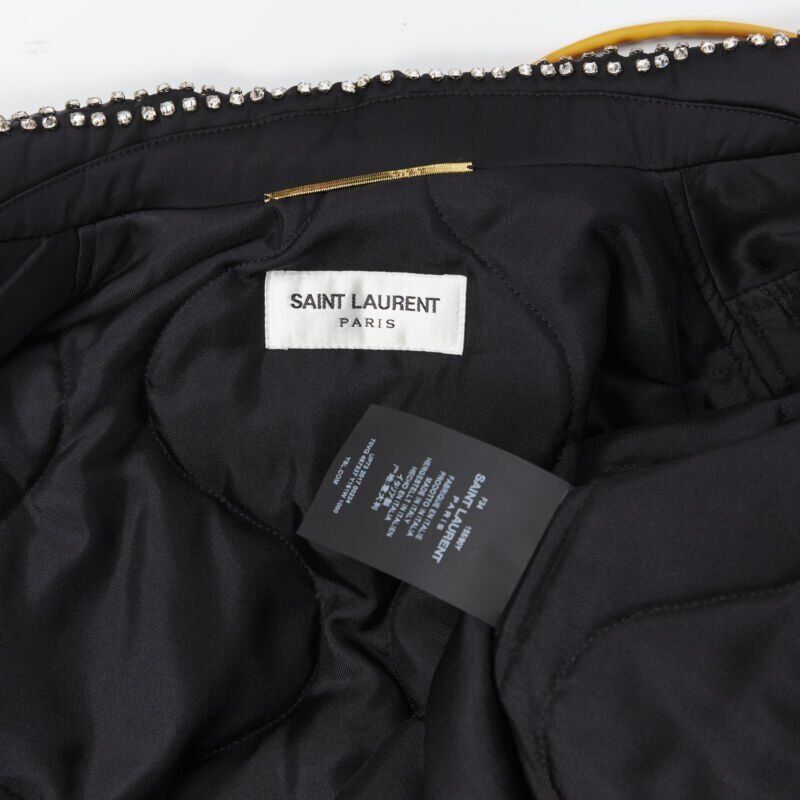 Saint Laurent Paris new SAINT LAURENT Je T'aime Teddy black satin crystal collar bomber jacket FR34 Size XS / US 0-2 / IT 36-38 - 10 Thumbnail