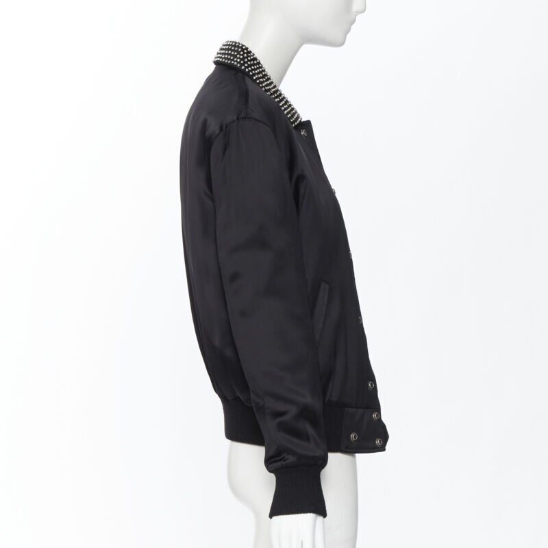 Saint Laurent Paris new SAINT LAURENT Je T'aime Teddy black satin crystal collar bomber jacket FR34 Size XS / US 0-2 / IT 36-38 - 5 Thumbnail