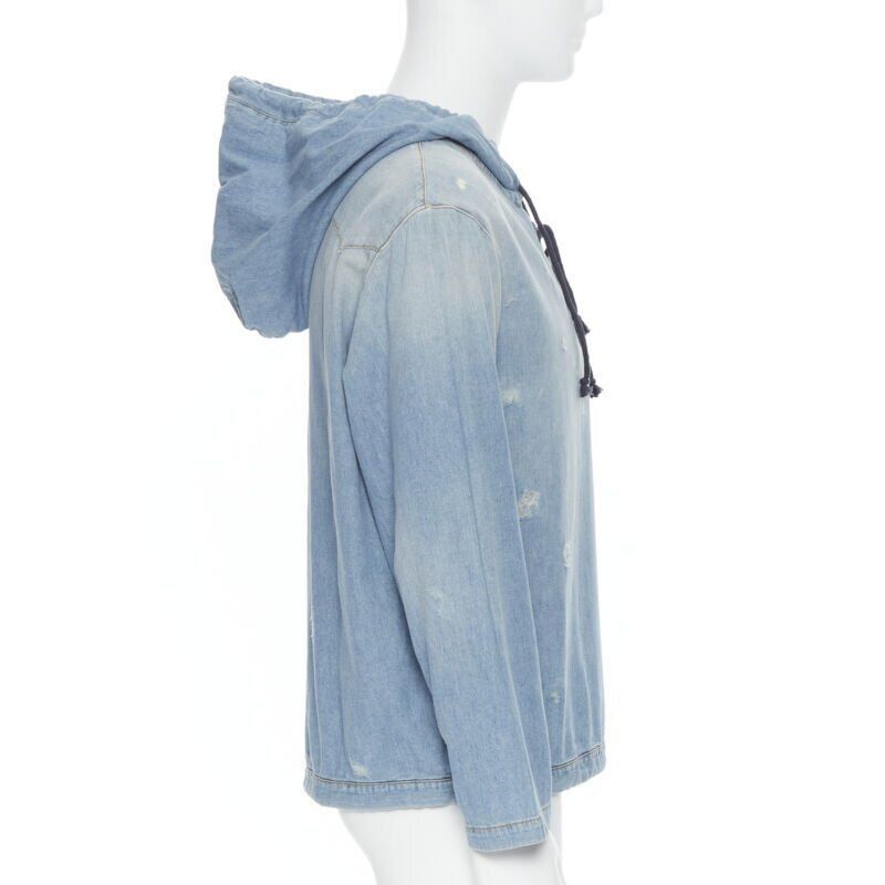 Saint Laurent Paris SAINT LAURENT 2018 distressed destroyed denim lace up hoodie pullover S Size US S / EU 44-46 / 1 - 4 Thumbnail