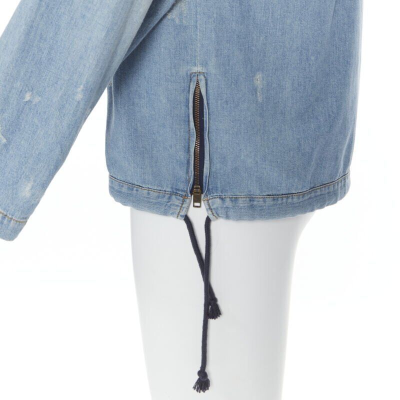 Saint Laurent Paris SAINT LAURENT 2018 distressed destroyed denim lace up hoodie pullover S Size US S / EU 44-46 / 1 - 2 Thumbnail