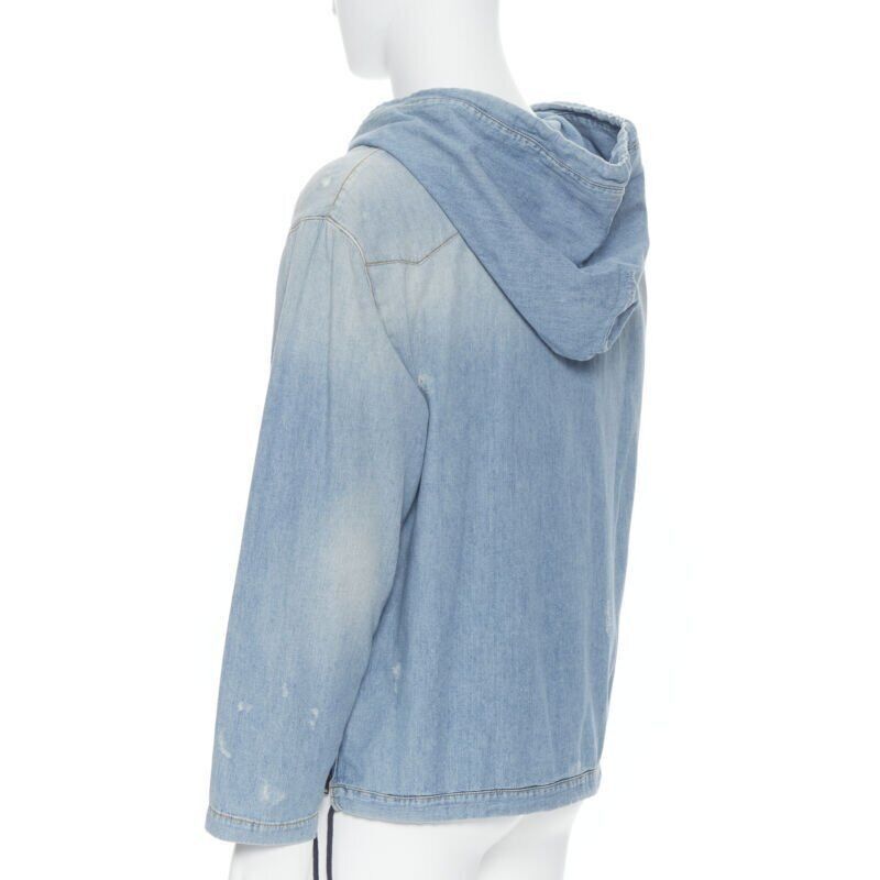 Saint Laurent Paris SAINT LAURENT 2018 distressed destroyed denim lace up hoodie pullover S Size US S / EU 44-46 / 1 - 6 Thumbnail