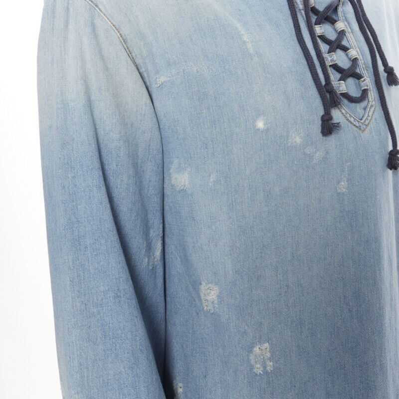 Saint Laurent Paris SAINT LAURENT 2018 distressed destroyed denim lace up hoodie pullover S Size US S / EU 44-46 / 1 - 9 Thumbnail