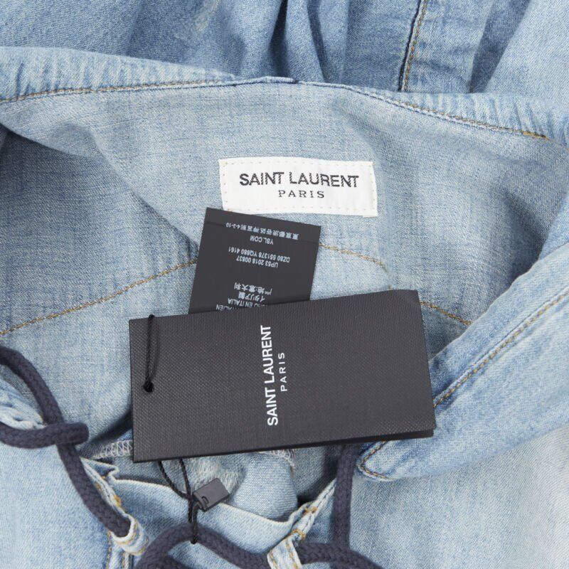 Saint Laurent Paris SAINT LAURENT 2018 distressed destroyed denim lace up hoodie pullover S Size US S / EU 44-46 / 1 - 11 Thumbnail