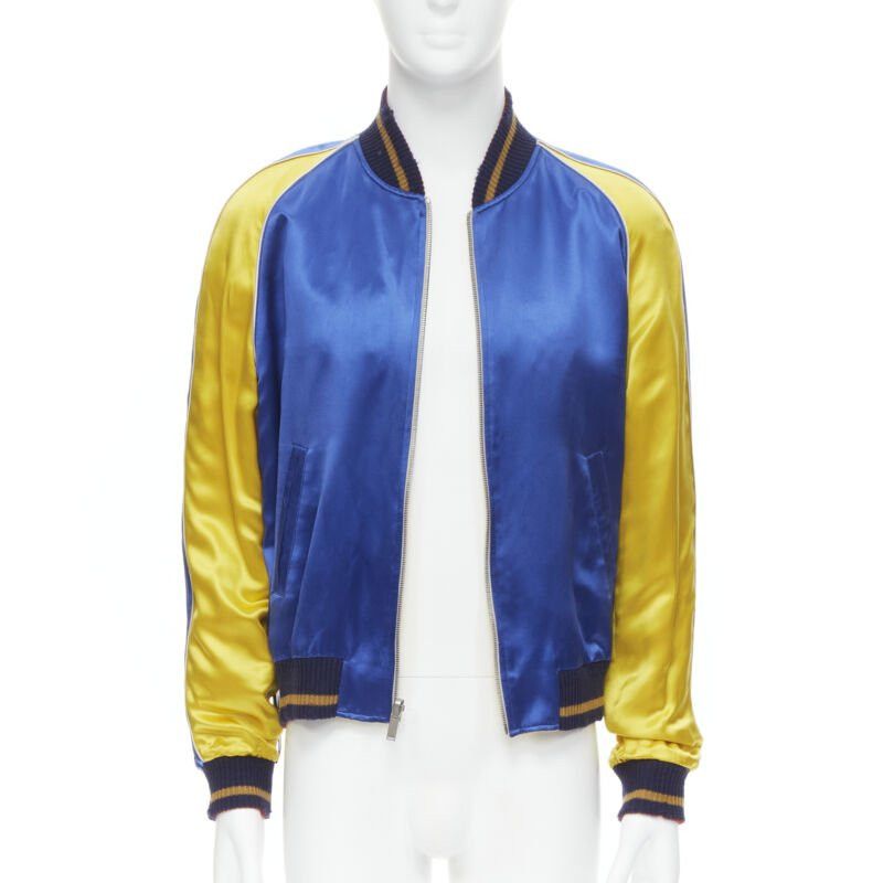Saint Laurent Paris new SAINT LAURENT 2018 Reversible yellow blue satin bird embroidery bomber EU50 Size US L / EU 52-54 / 3 - 3 Thumbnail