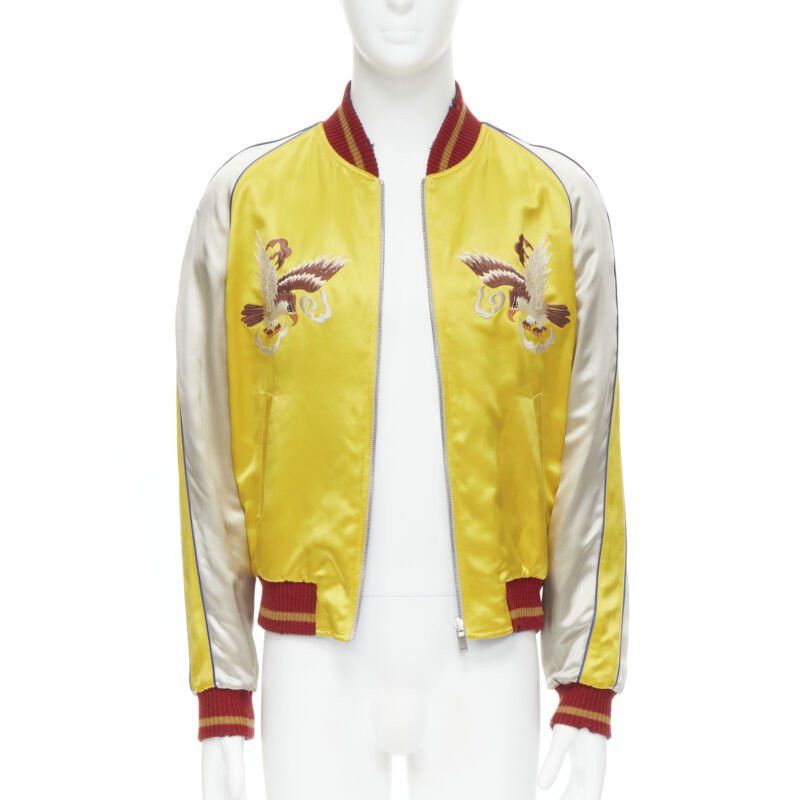Saint Laurent Paris new SAINT LAURENT 2018 Reversible yellow blue bird nude embroidery bomber EU48 M Size US M / EU 48-50 / 2 - 2 Thumbnail